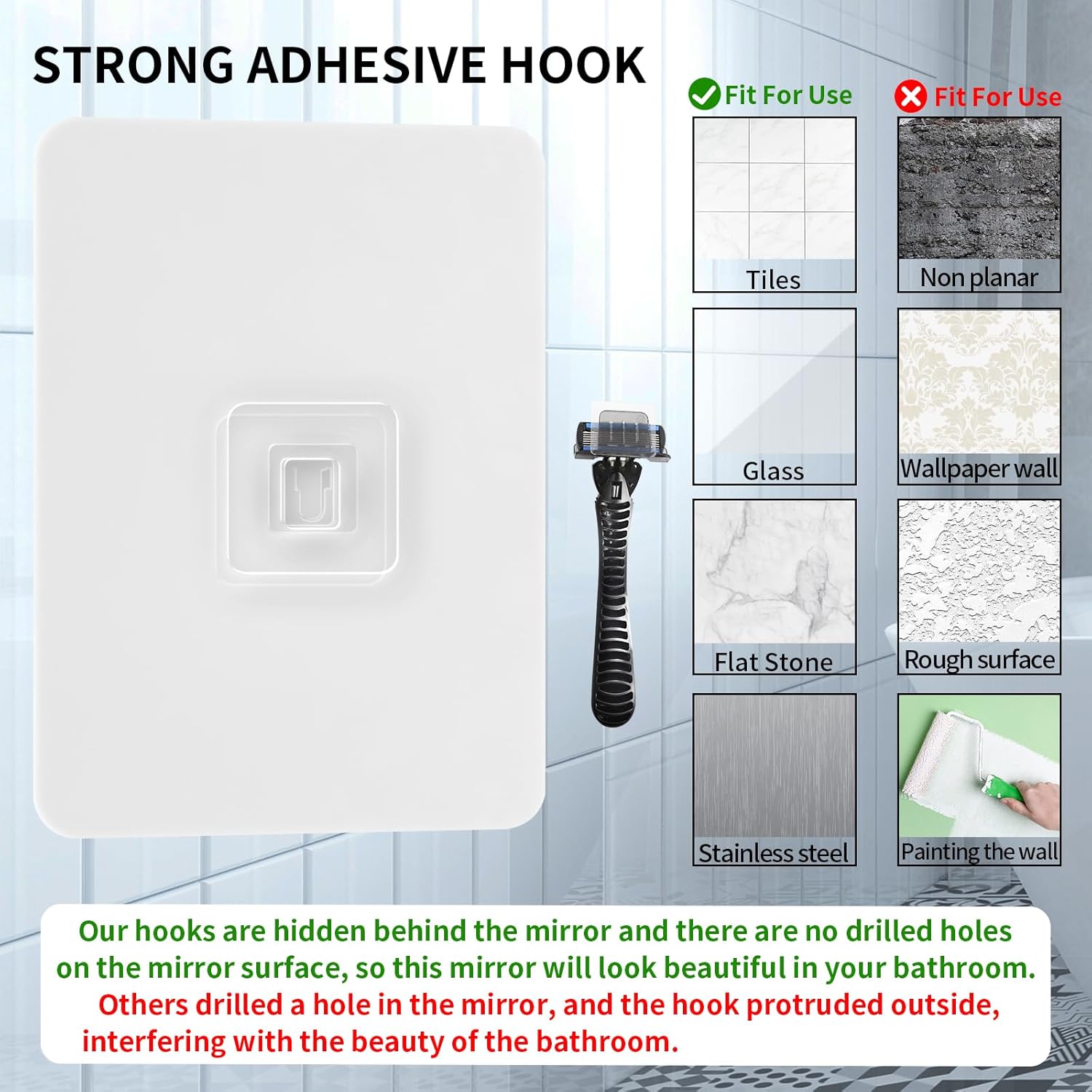 Fogless Shower Mirror with 2 Hooks Large 102x78in