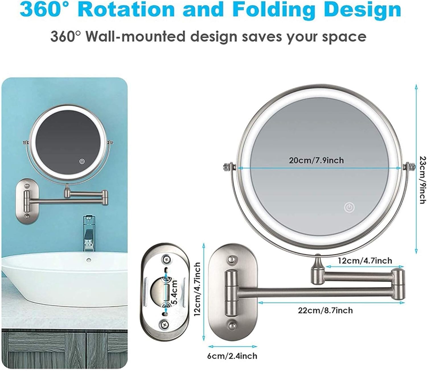 LCARY 8 Double Sided 360 Swivel Vanity Mirror