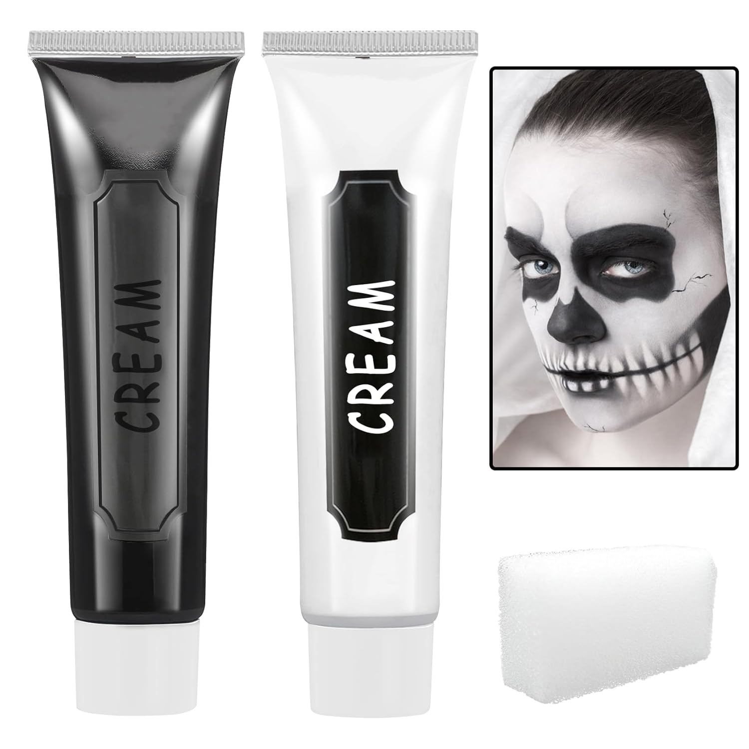 2PCS White Black Face Body Paint Kit for Halloween Costume SFX Makeup