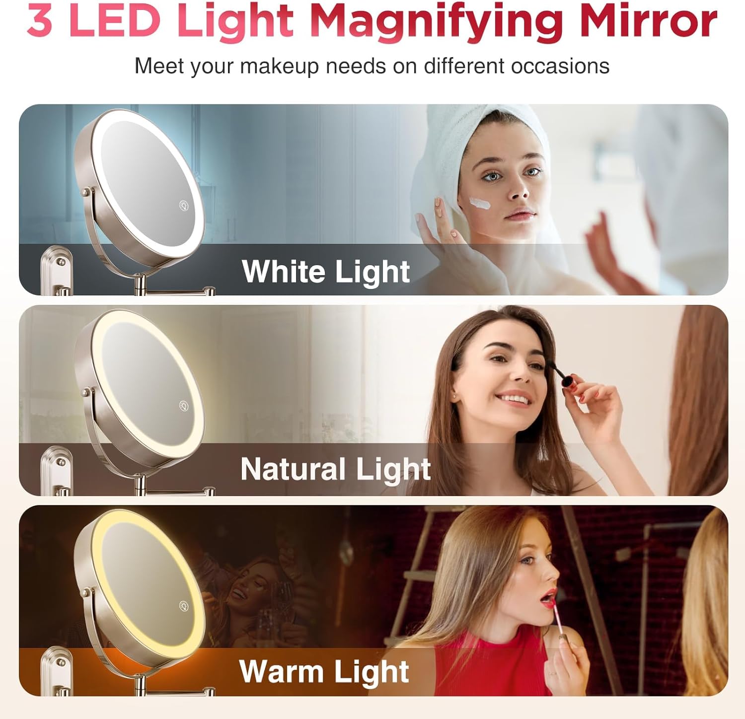 VORREMIRR 20X Wall Mounted Makeup Mirror with LED Lighting and Swivel Arm
