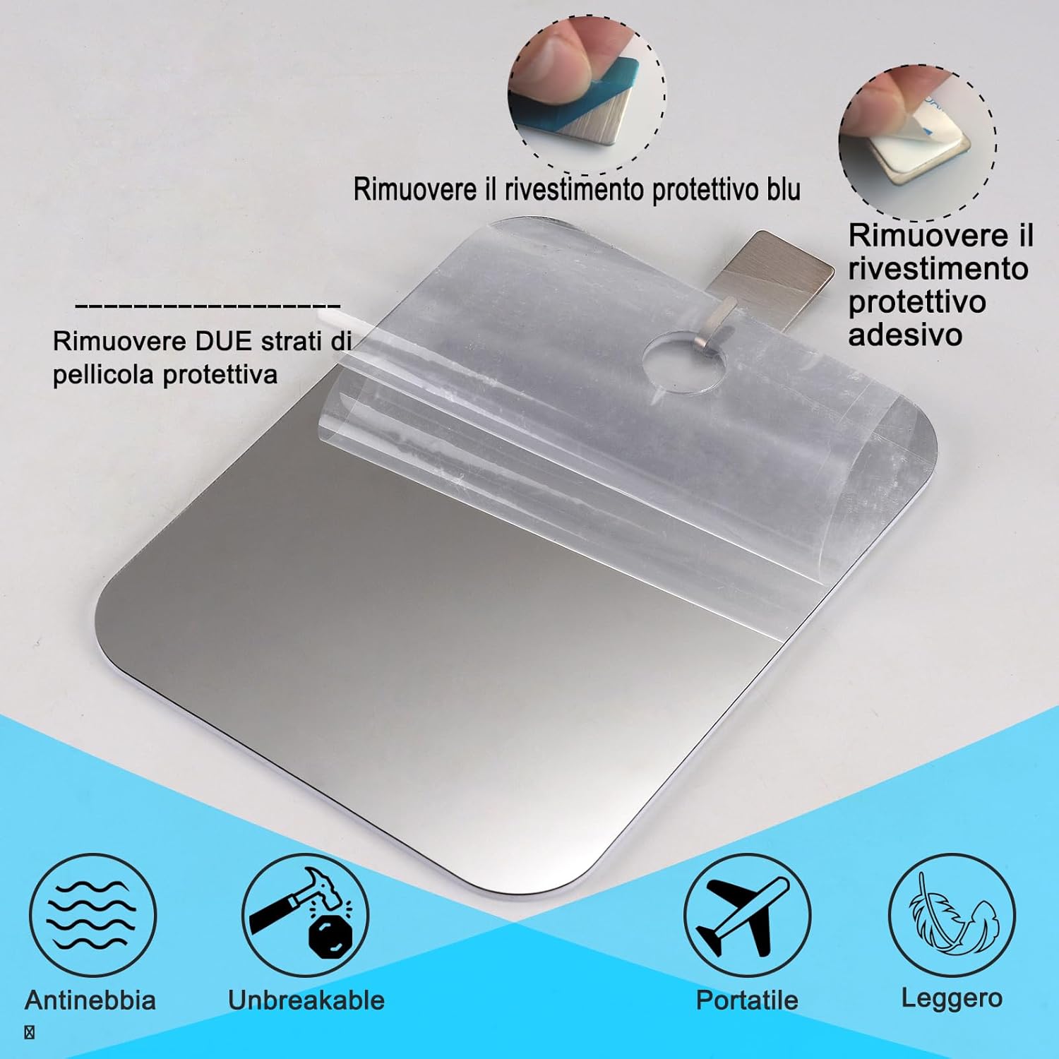 Fog Free Shower Mirror with Sticky Hook 1