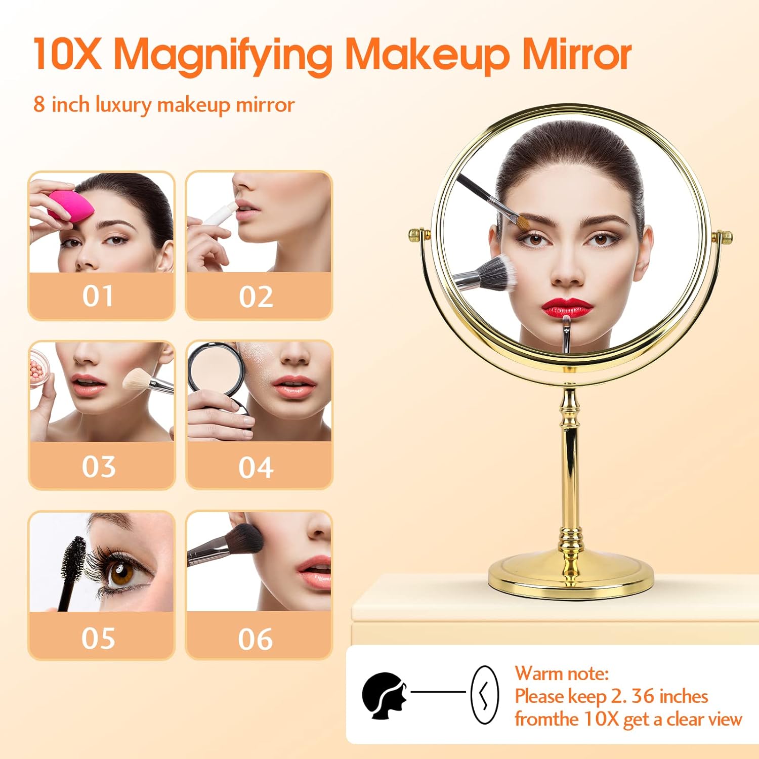 Ohotecy 8 Inch 1X10X Double-Sided Swivel Makeup Mirror Chrome Finish