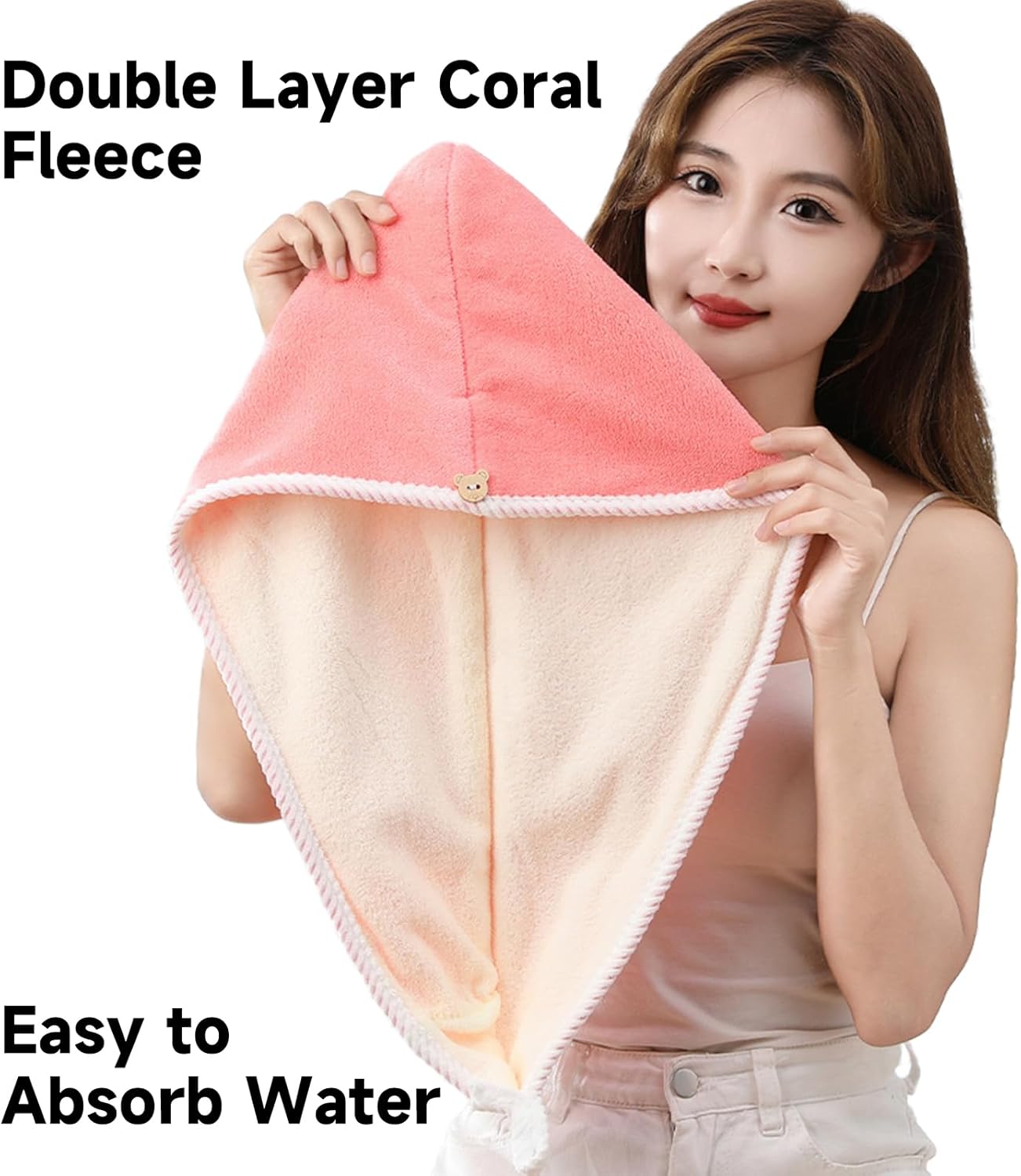 XPZKAIYUE Microfiber Hair Towel Wrap for Women and Kids Pink White