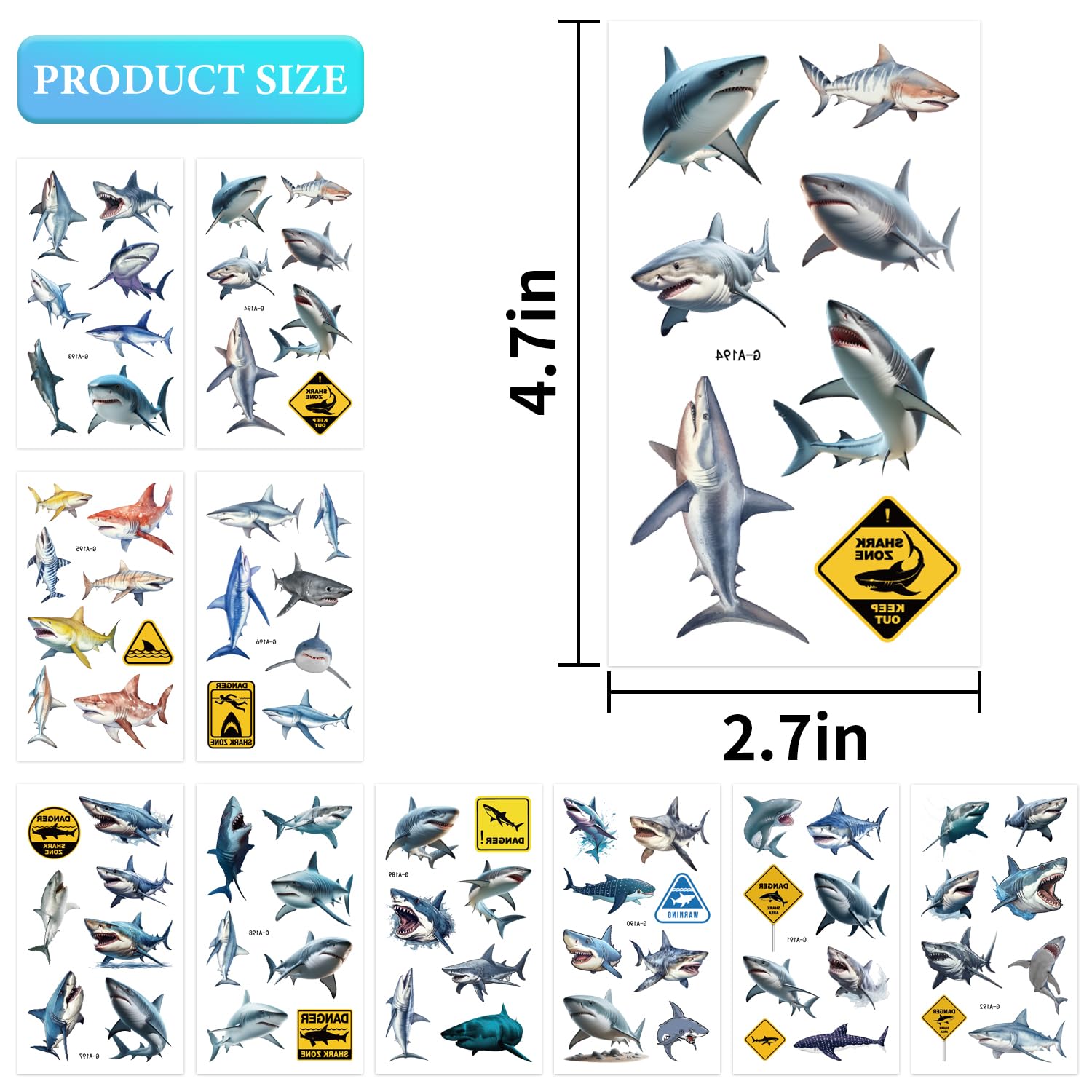 JoyfulGlam Shark Temporary Tattoo Stickers for Kids