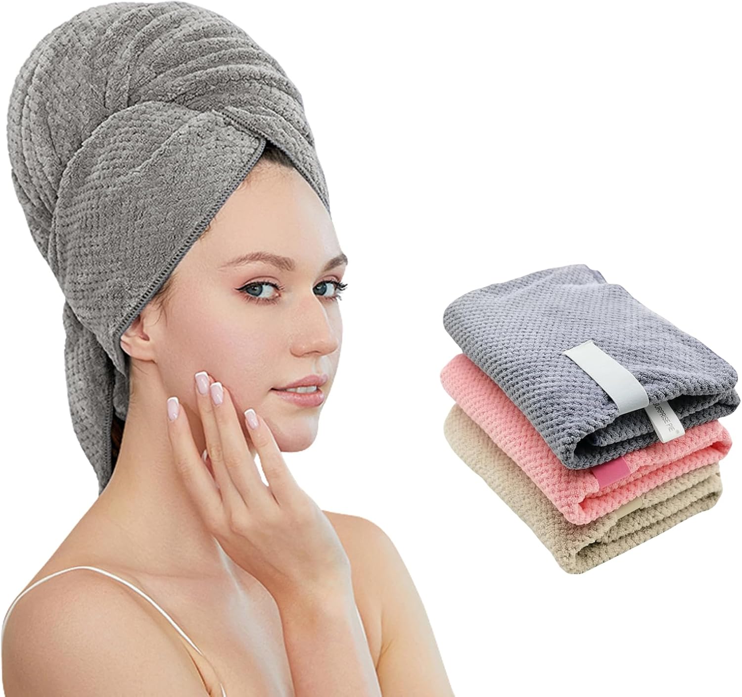 SURPRISE PIE Women Microfiber Hair Towel Wrap - Grey