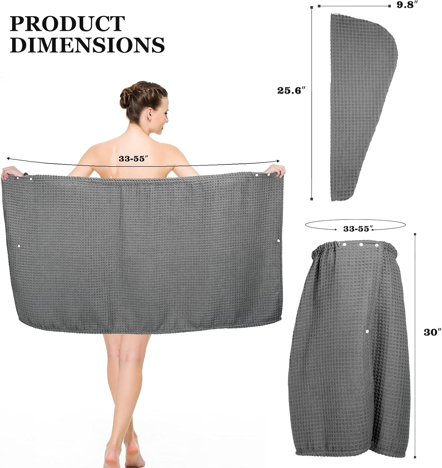 TOCOHO Women Hair Drying Towel and Bath Wrap Set - Grey
