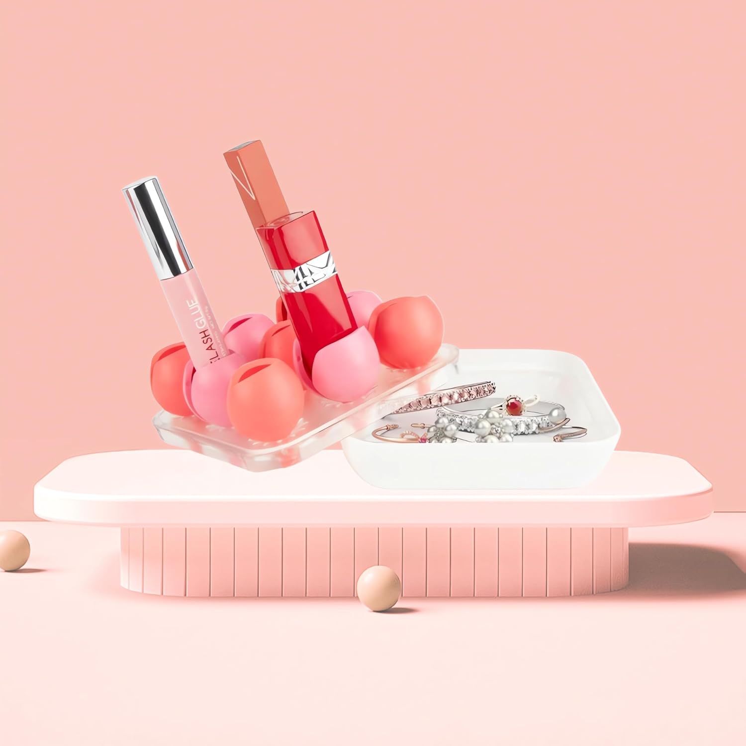 ACUDUDOMA Flower Cosmetic Display Case for Lipstick Organizer Pink