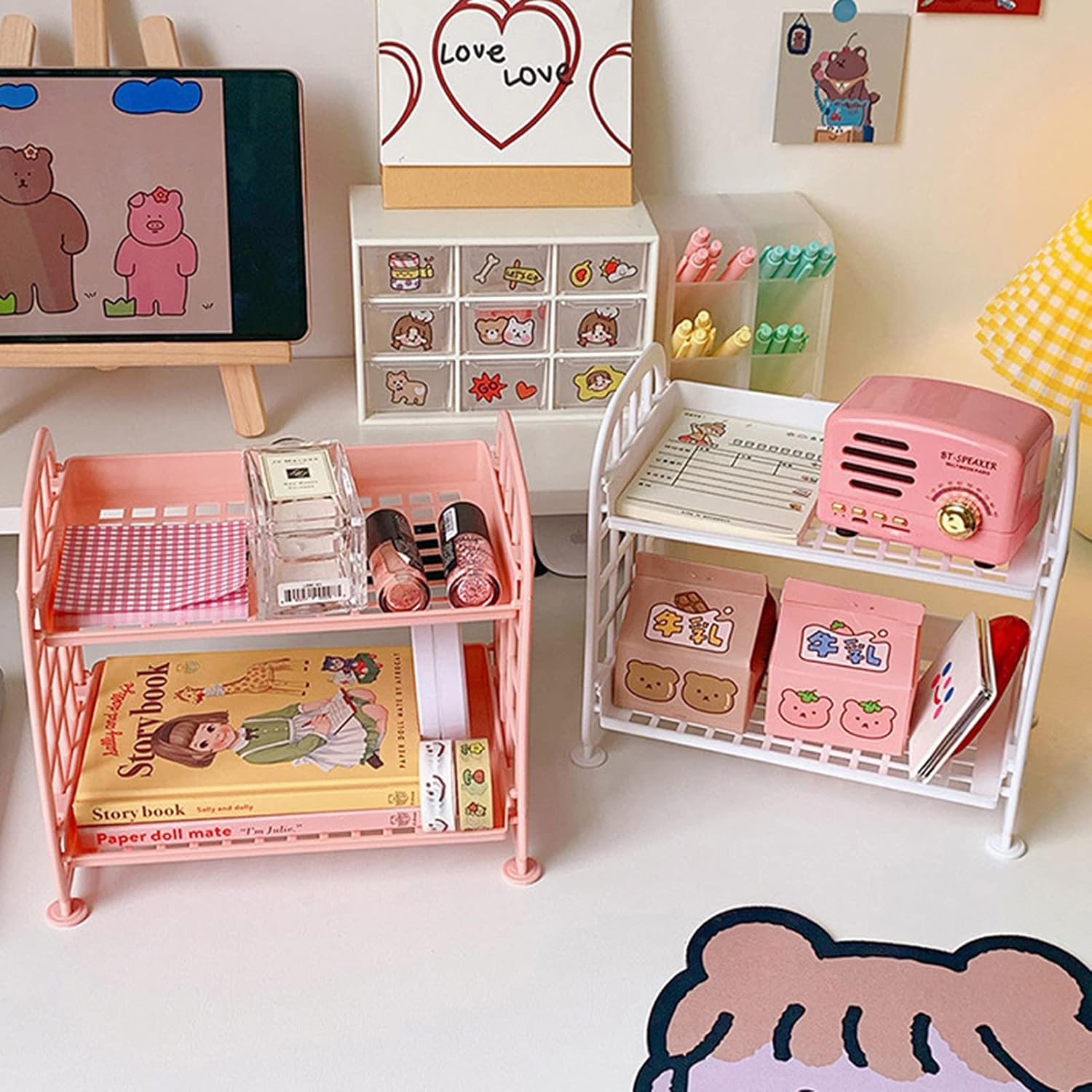 Double-layered Makeup Organizer with Mirror and Storage Compartment