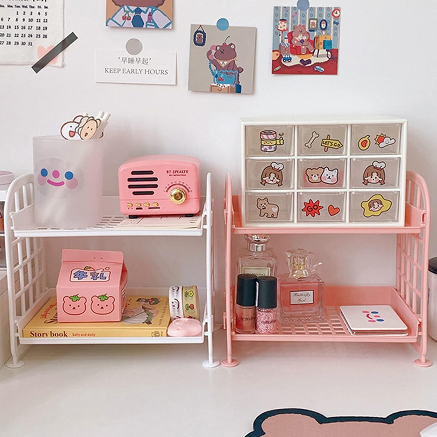 Double-layered Makeup Organizer with Mirror and Storage Compartment