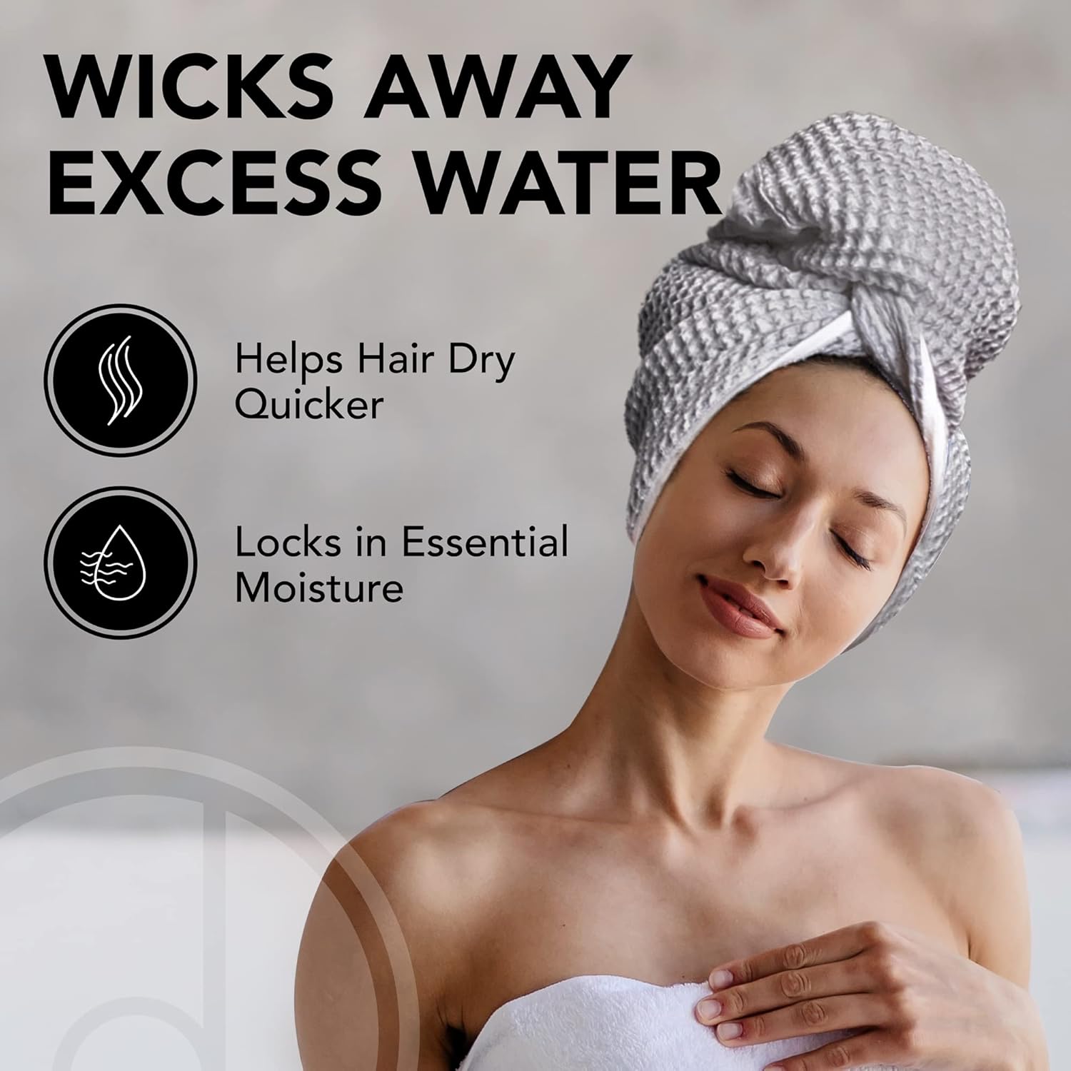 Extra Large Microfiber Hair Wrap - Quick Dry Anti-Frizz Grey