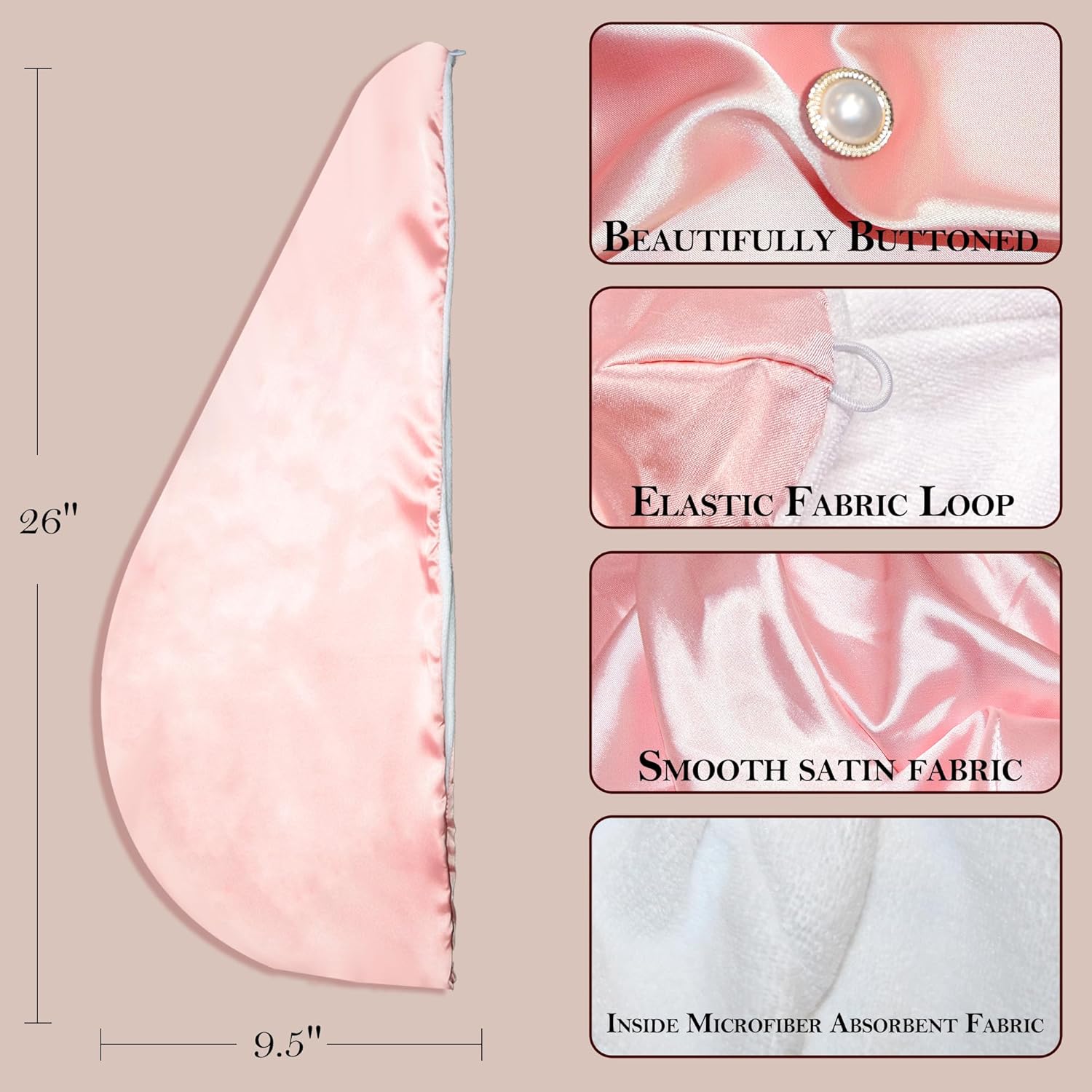 Bsofter Satin Microfiber Hair Towel Wrap for Women