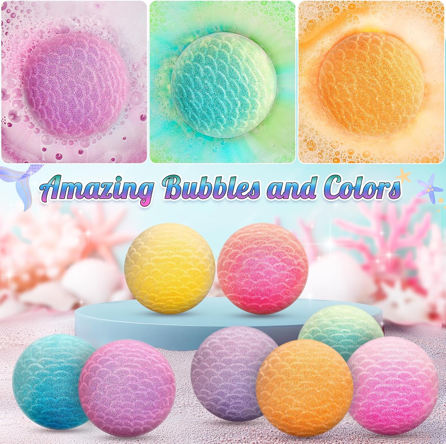 Ellinjan Mermaid Bath Bombs for Kids 8PCS Surprise Toys