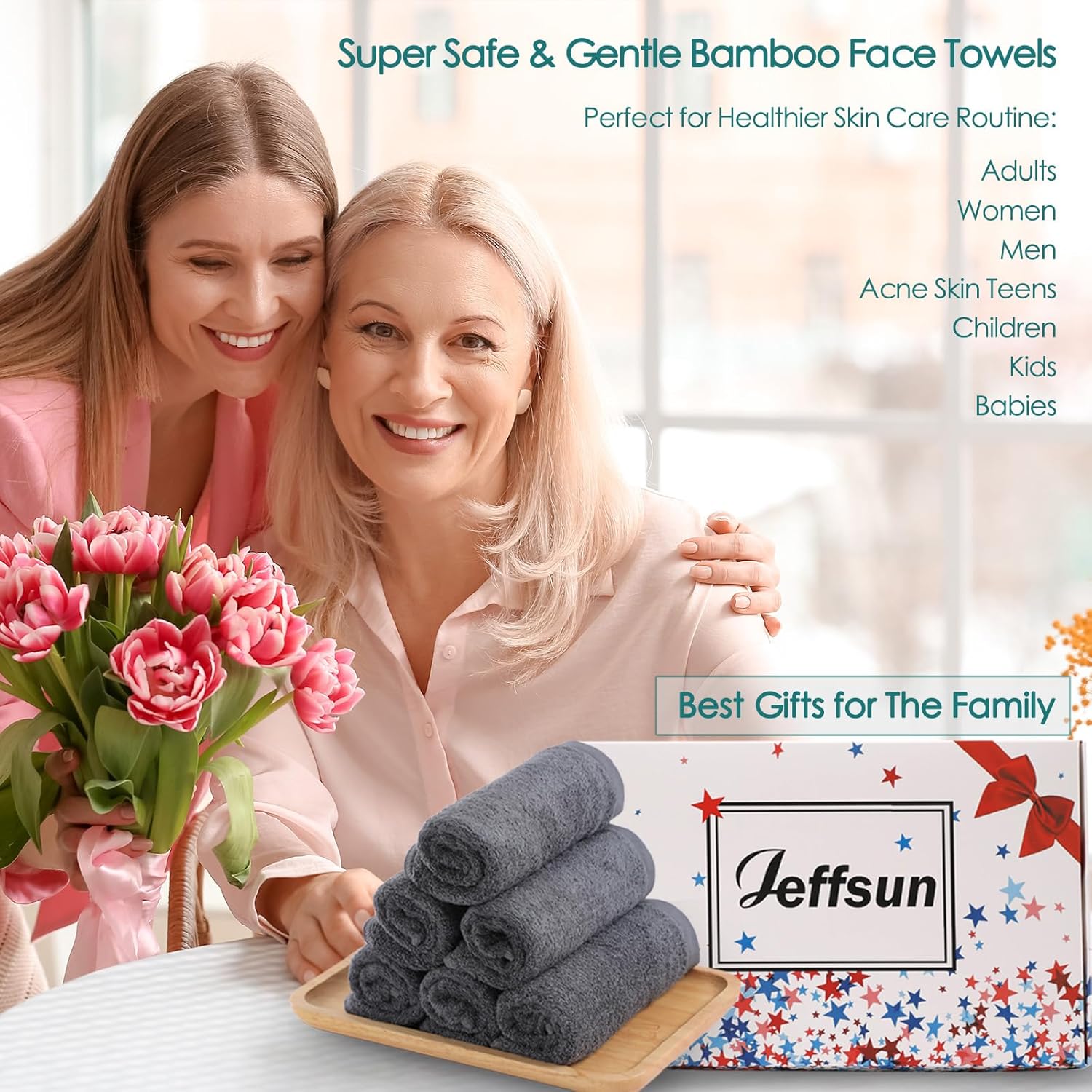 JEFFSUN 6 Pack Face Washcloths 2 Pack Hair Drying Towels