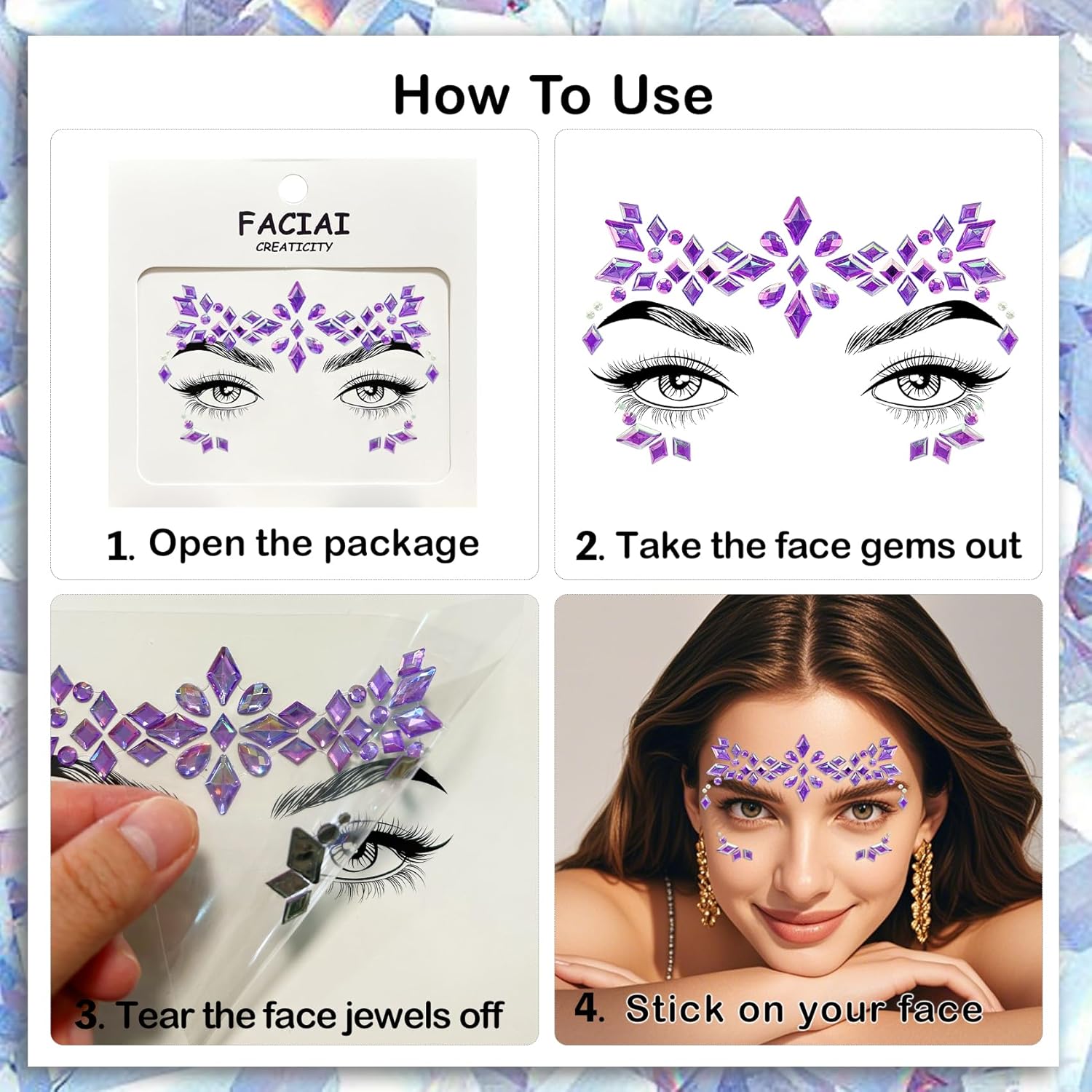 Allruyee 12 Sets Waterproof Face Jewels Sticker