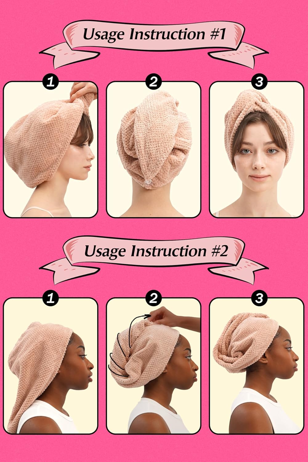 Wrap Roll Microfiber Hair Towel - Pink