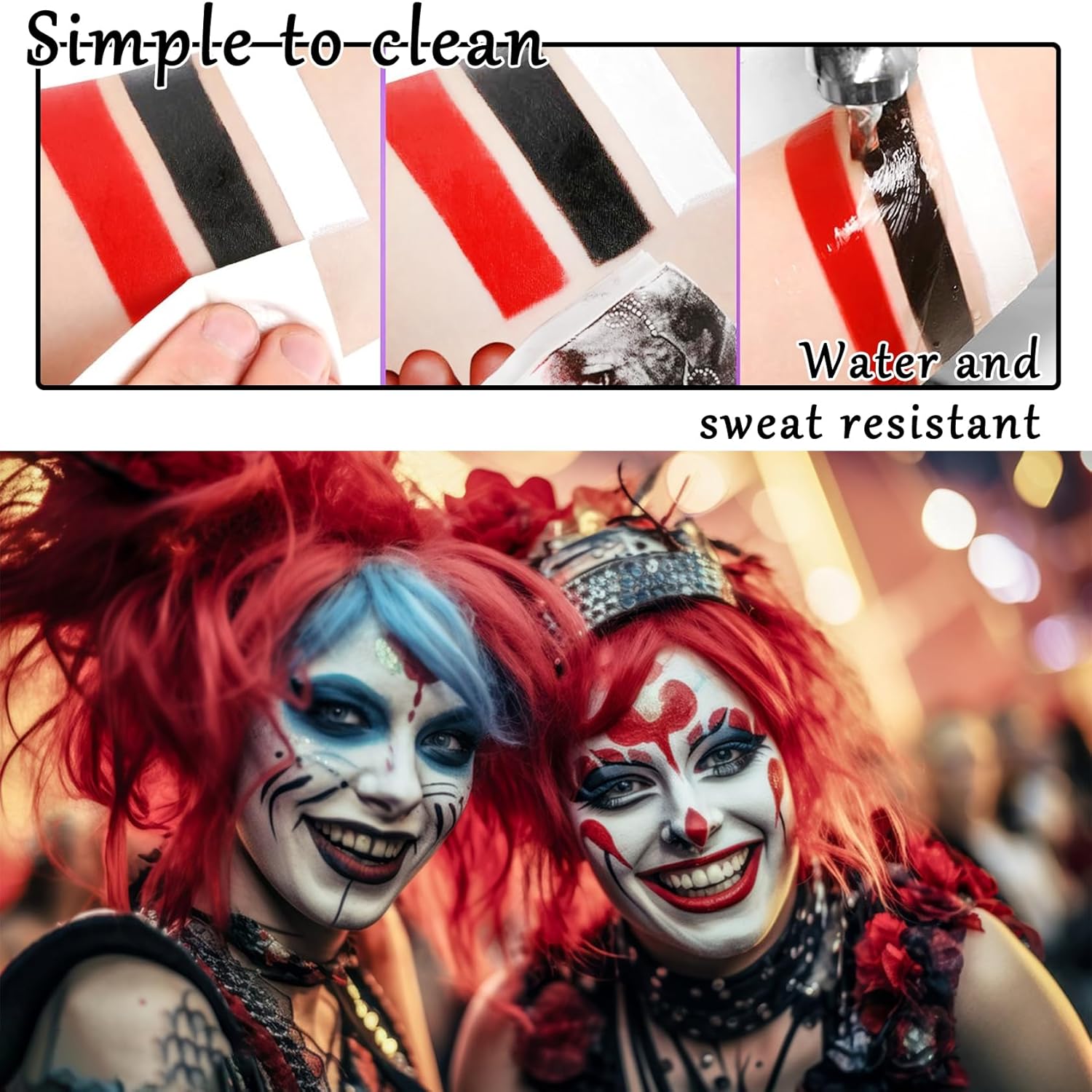 Clown Halloween Face Paint Set Black White Red