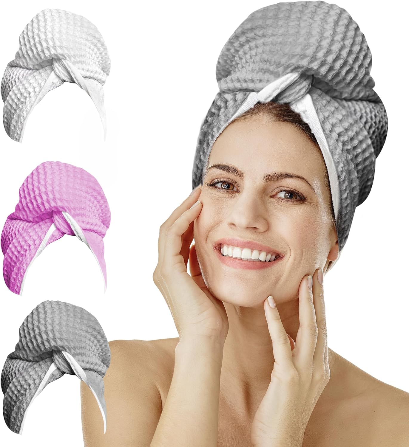 Extra Large Microfiber Hair Wrap - Quick Dry Anti-Frizz Grey