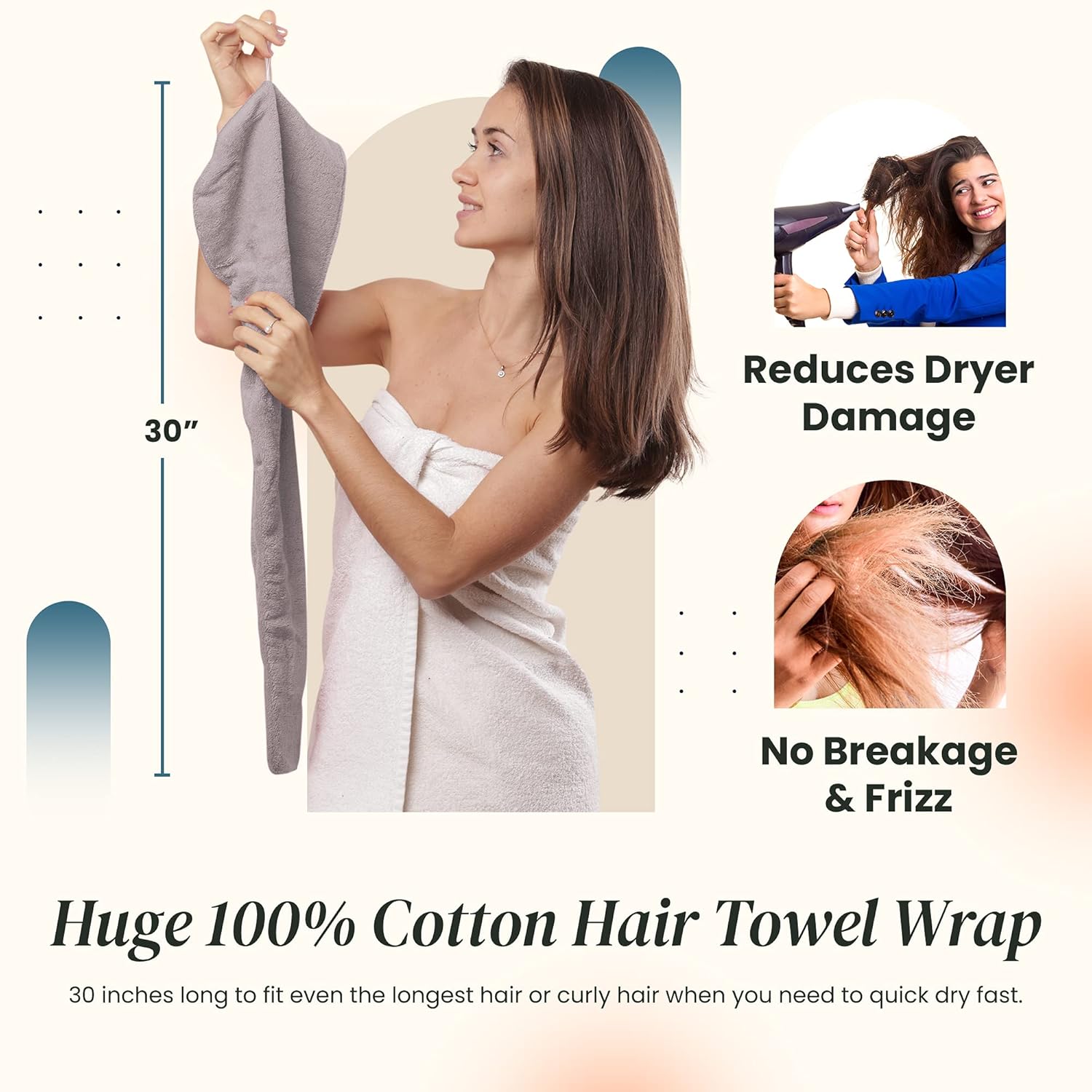 Aspen5 Extra Large Waffle Cotton Hair Towel Wrap Grey