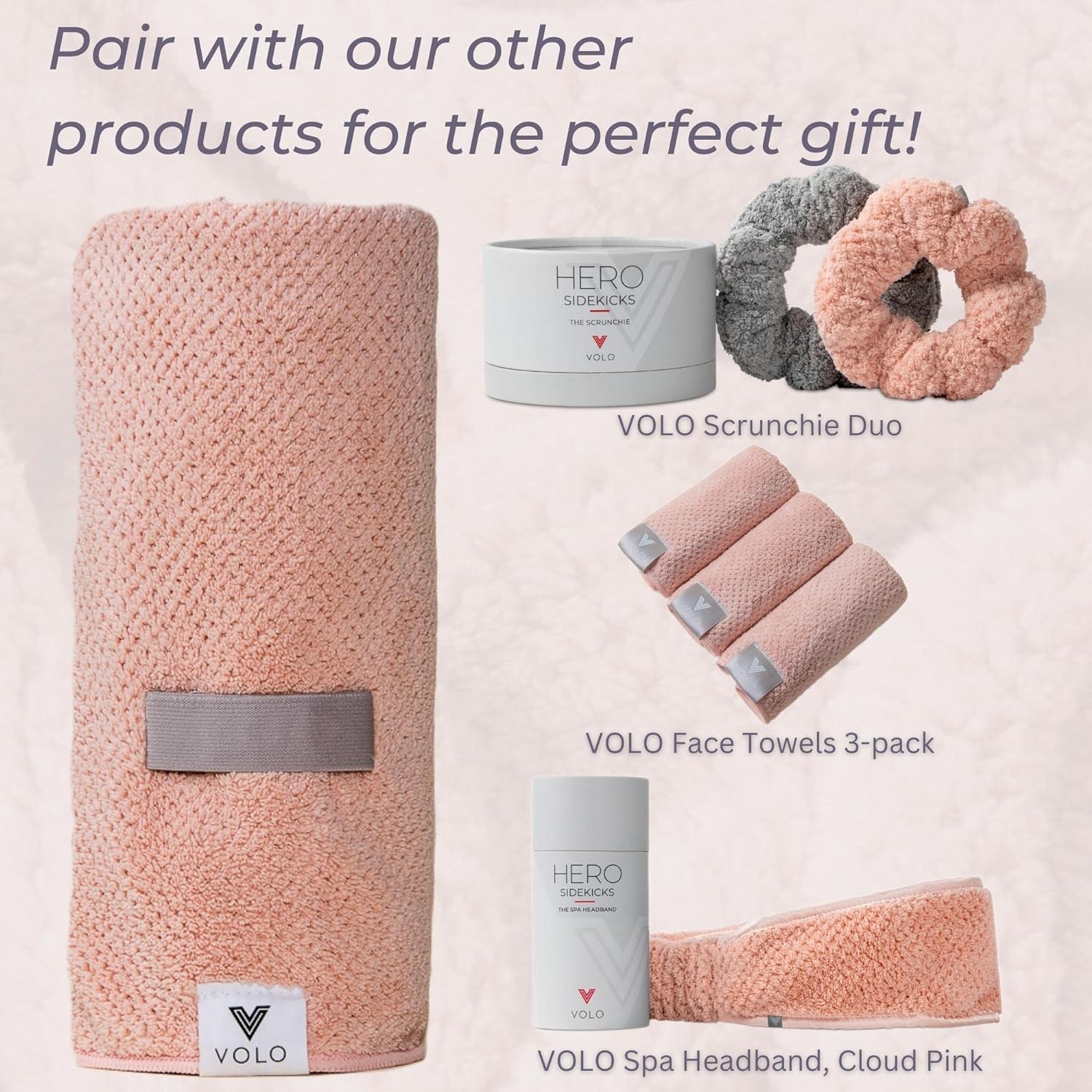 VOLO Hero Cloud Pink Hair Towel with Snug Strap