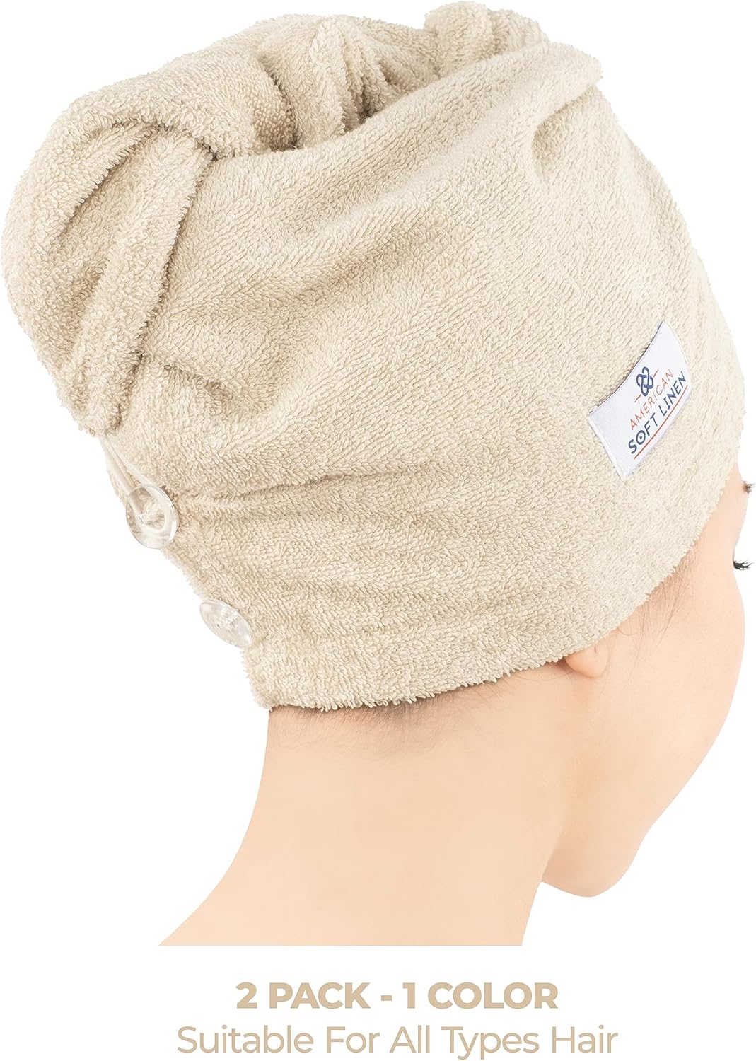 American Soft Linen 100 Cotton Hair Towels 2 Pack Beige 1