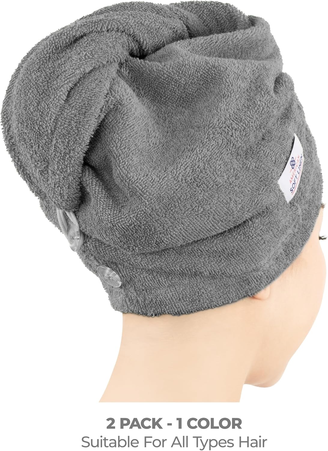 American Soft Linen 100 Cotton Hair Towels 2 Pack Dark Gray
