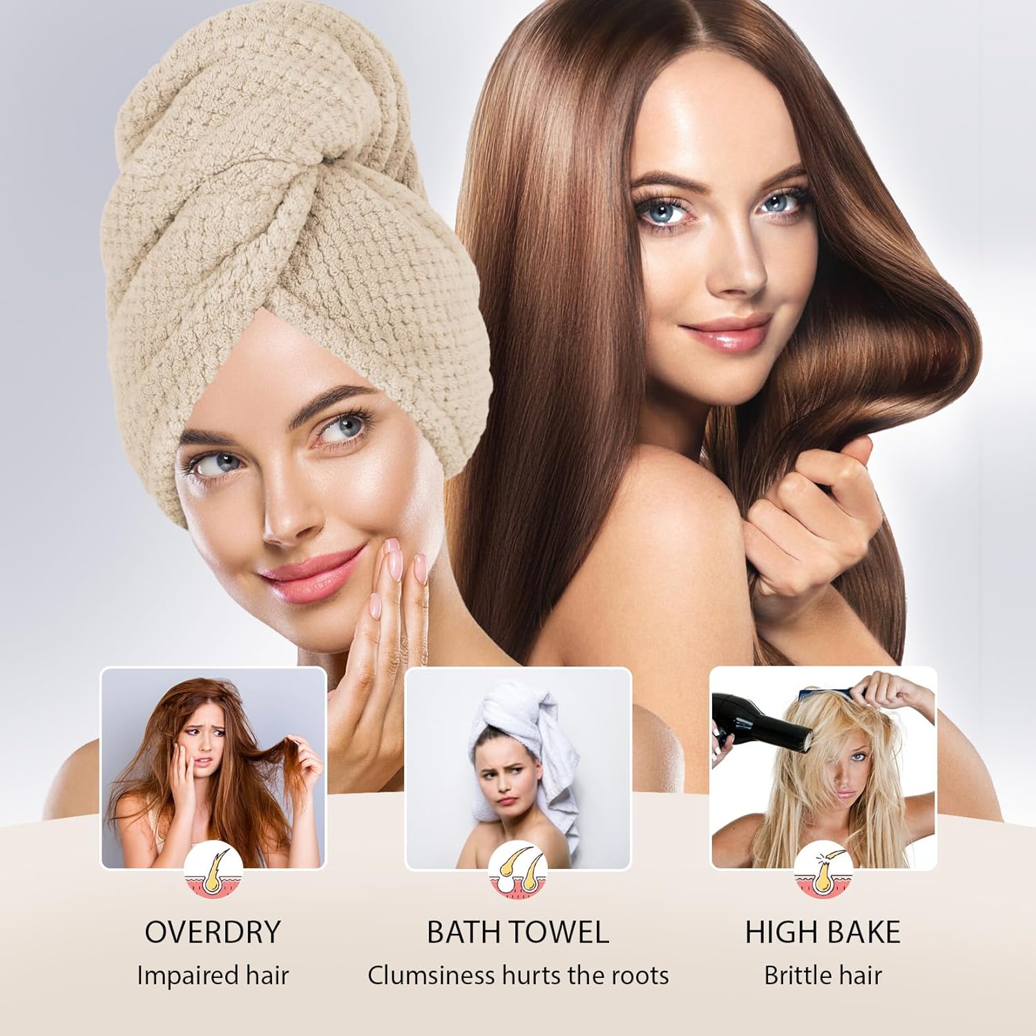 MaopaoBeauty Microfiber Hair Towel Wrap Khaki