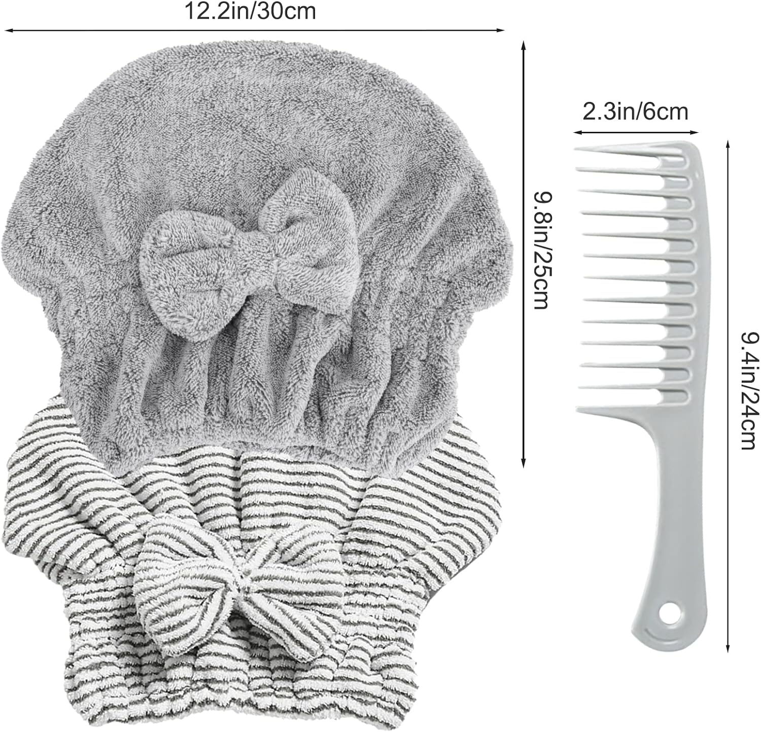 2 Pack Microfiber Towel Caps with 2 Combs for Curly Hair