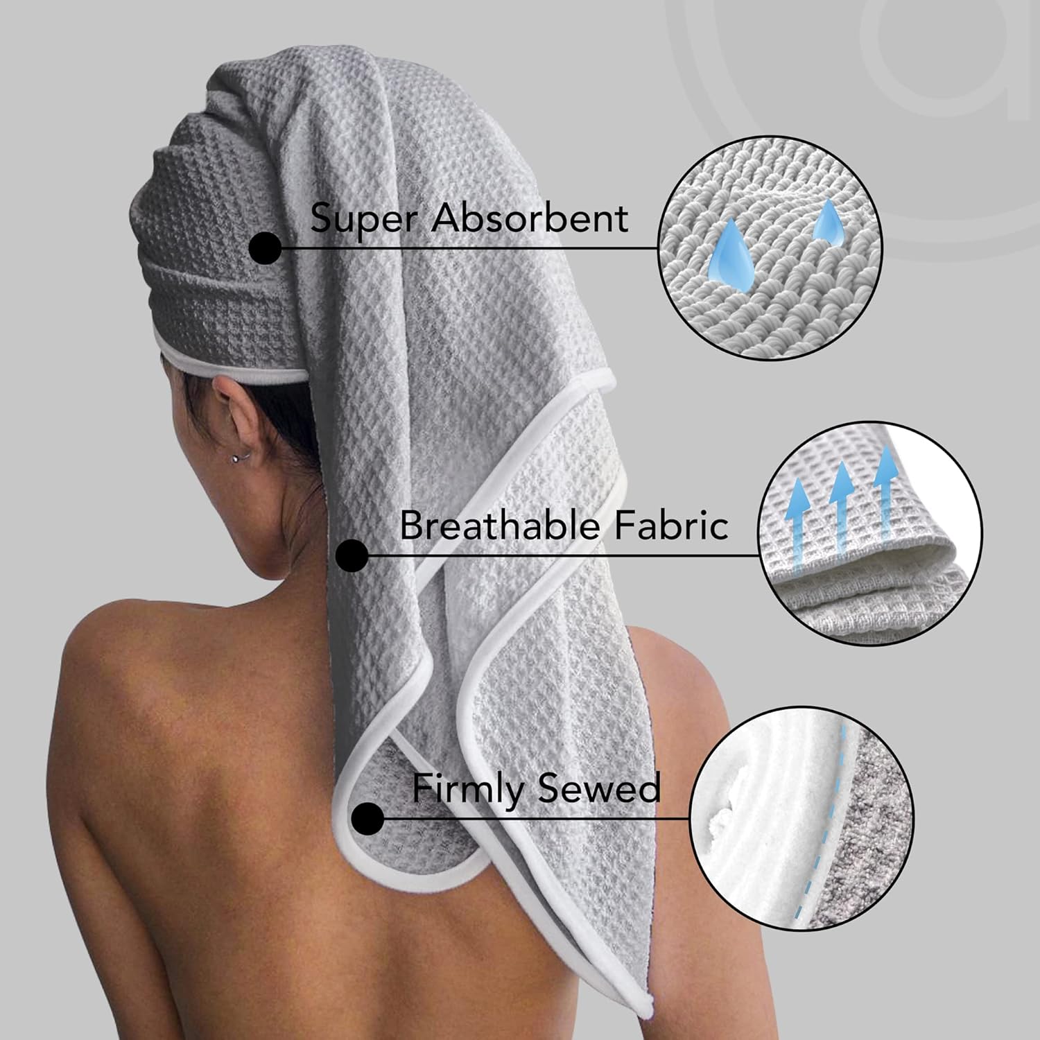 Extra Large Microfiber Hair Wrap - Quick Dry Anti-Frizz Grey