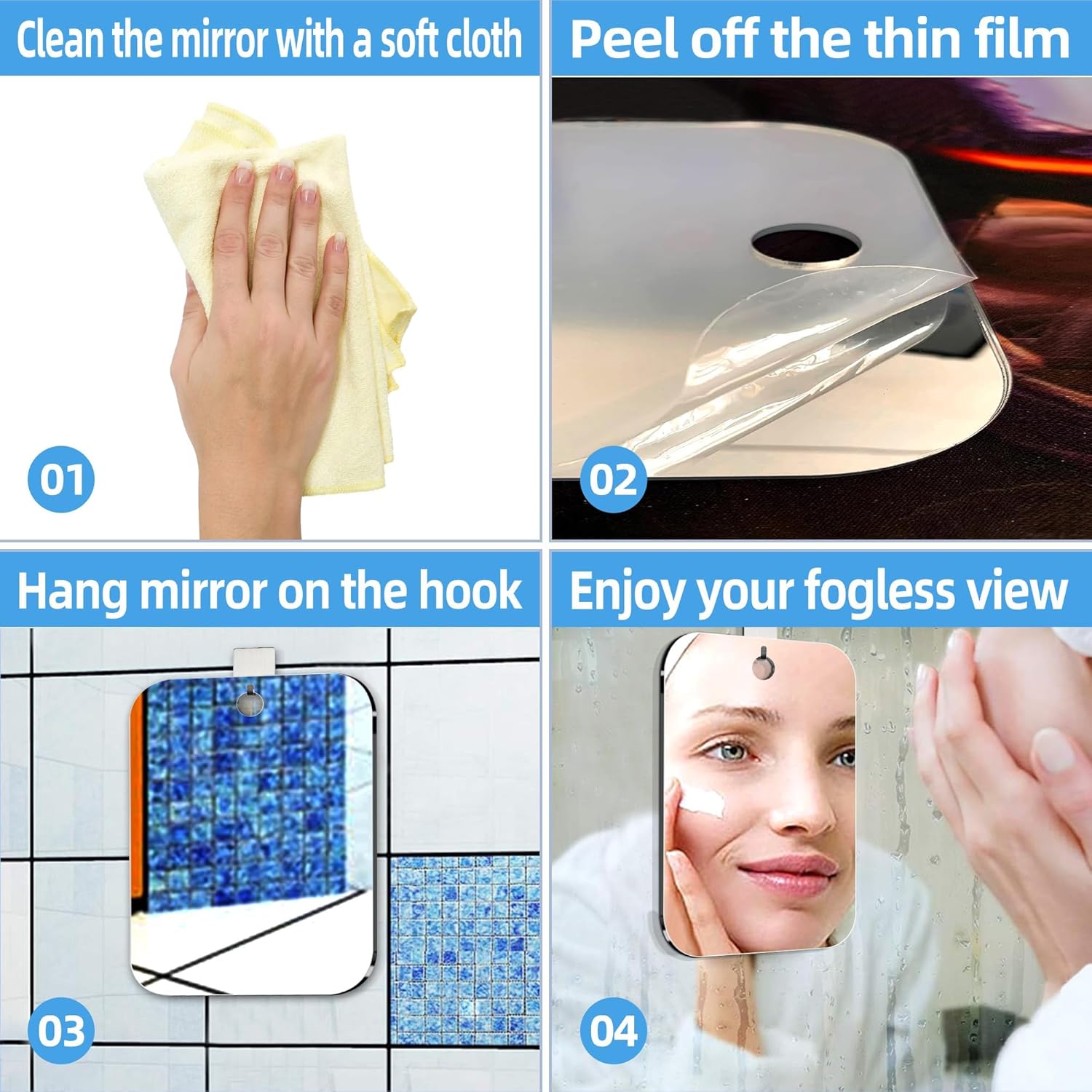 BQRIS Shower Mirror No Fog 6x8 Inch Shaving Makeup