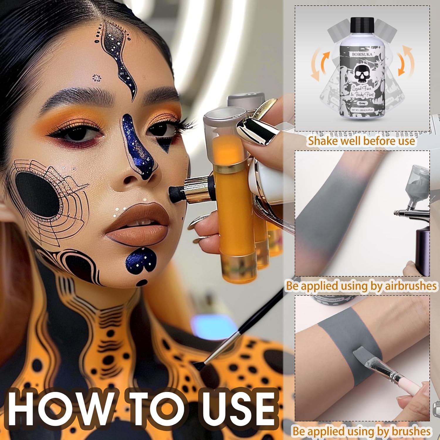 BOBISUKA Grey Face Body Paint Liquid Texture Washable Non-Toxic