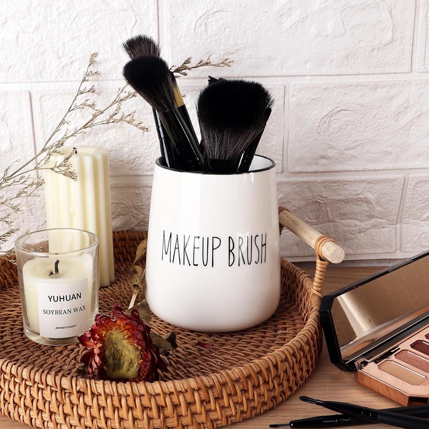 LEETOYI Ceramic Makeup Brush Holder White
