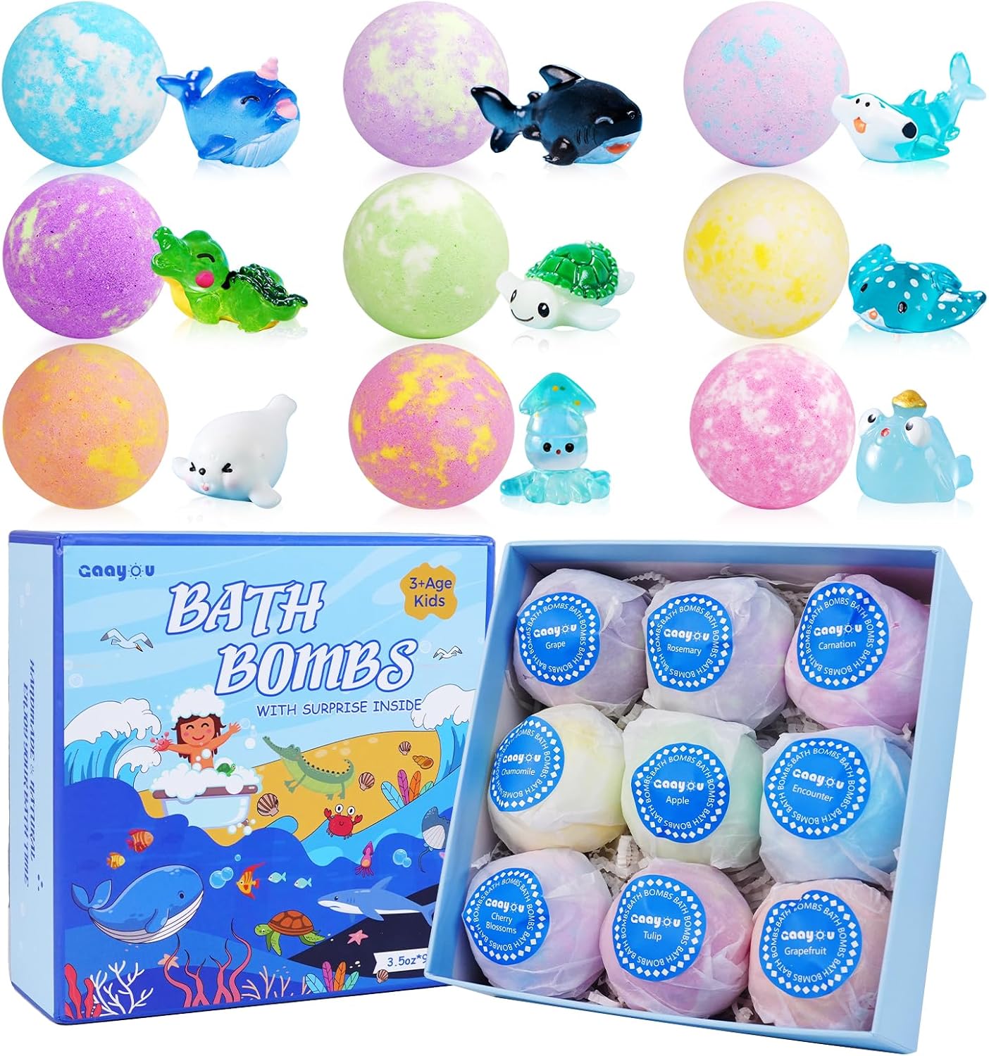 Gaayou Bath Bombs Gift Set - 9 Pack with Surprise Animal Toys