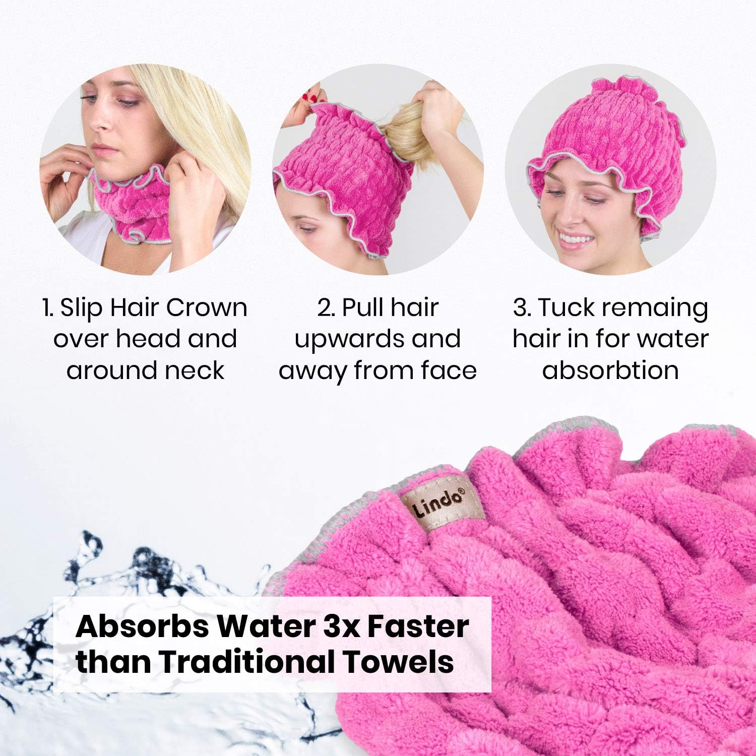 Lindo Hair Crown - Fast Drying Ultra Soft Microfiber Towel Pink