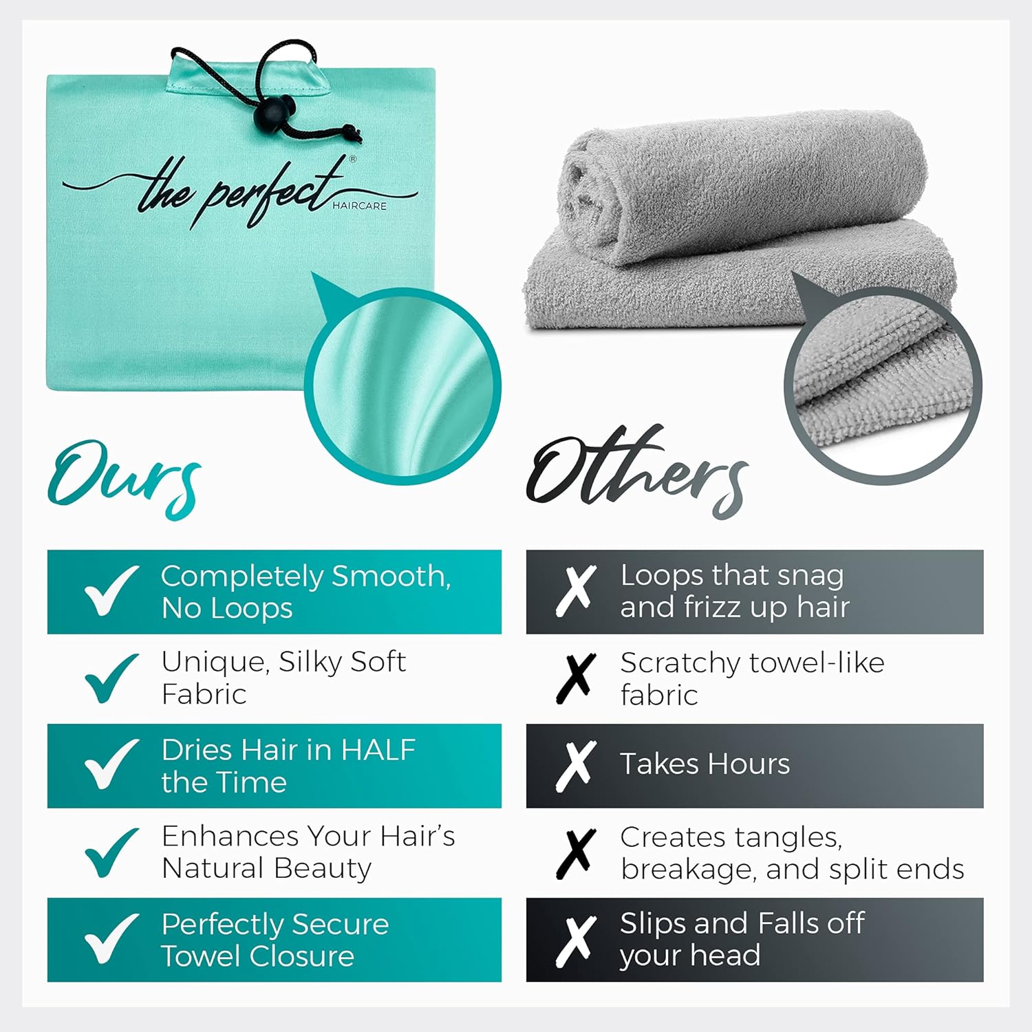Microfiber Hair Towel Wrap with 2 Drying Ties - Anti-Frizz Gentle