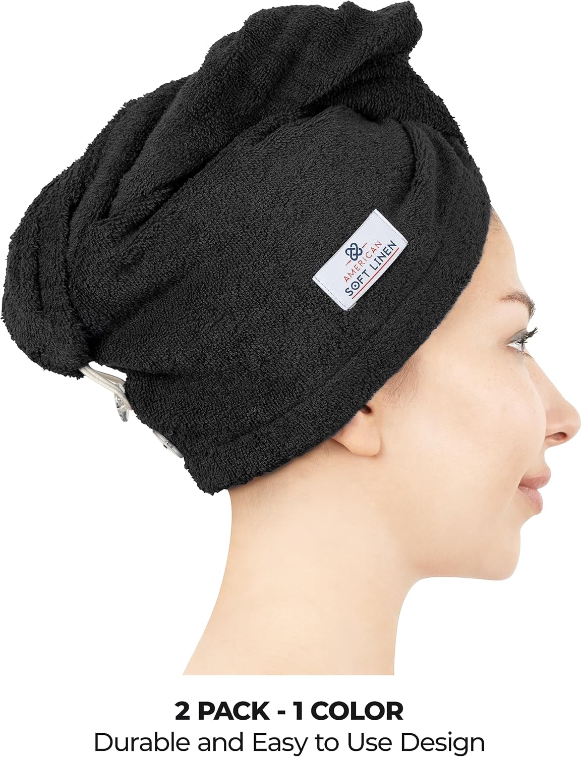 American Soft Linen 100 Cotton Hair Towels 2 Pack Black