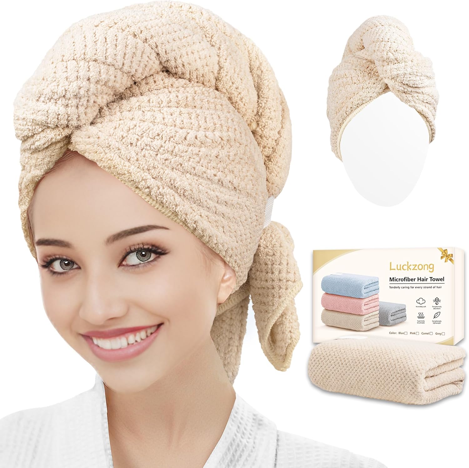 Luckzong Microfiber Hair Towel Wrap for Curly Hair