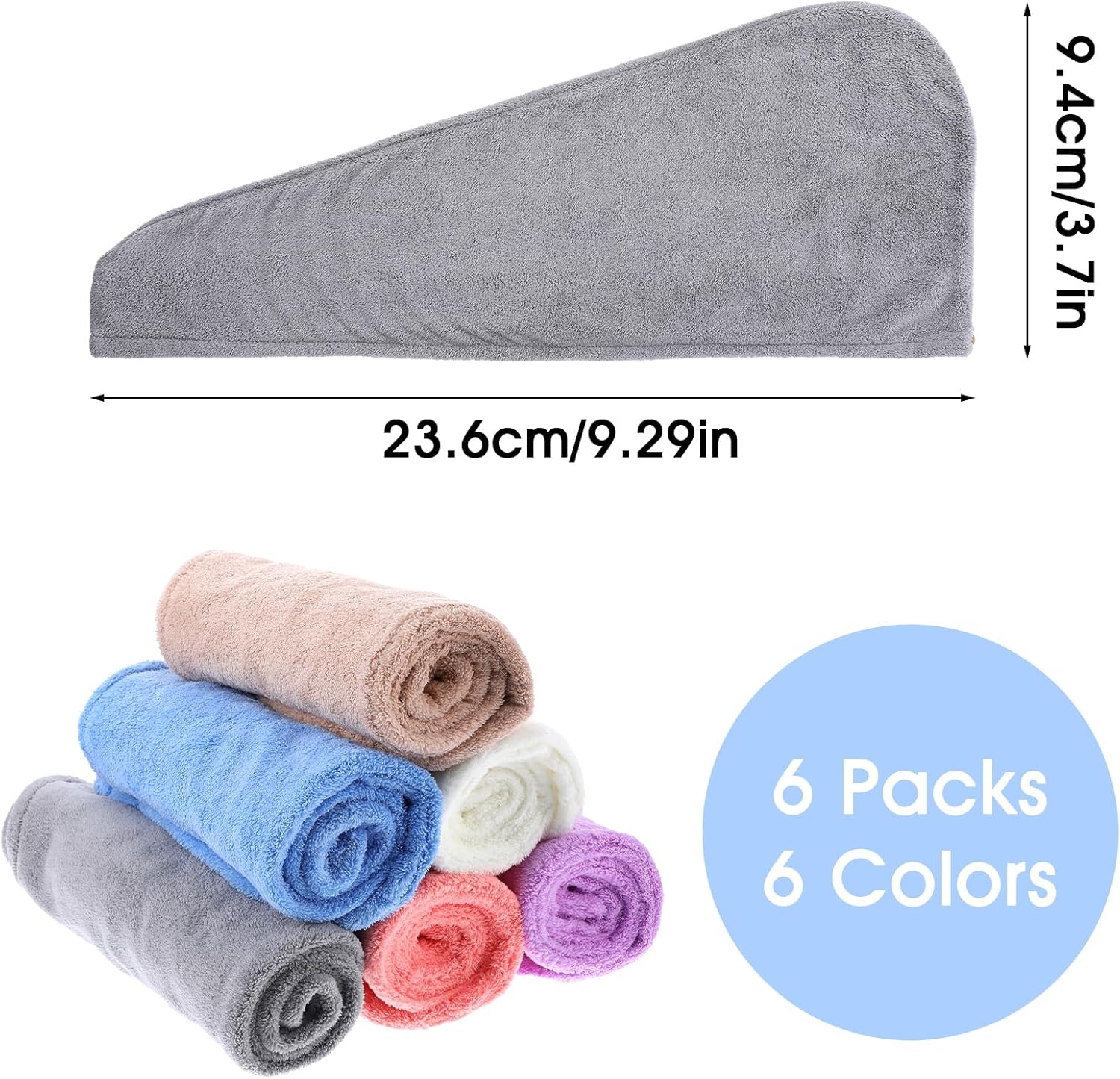 MAQUITA 6pcs Microfiber Hair Drying Towels 24x60cm