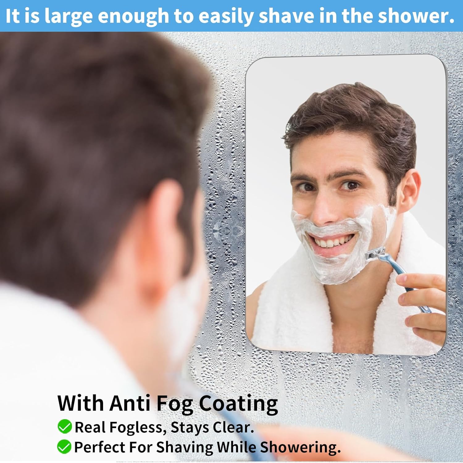 Fogless Shower Mirror with 2 Hooks Large 102x78in