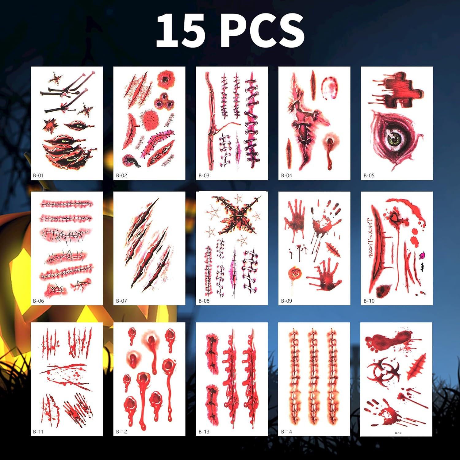 TsuperU Halloween Scar Tattoos Fake Wounds Sticker