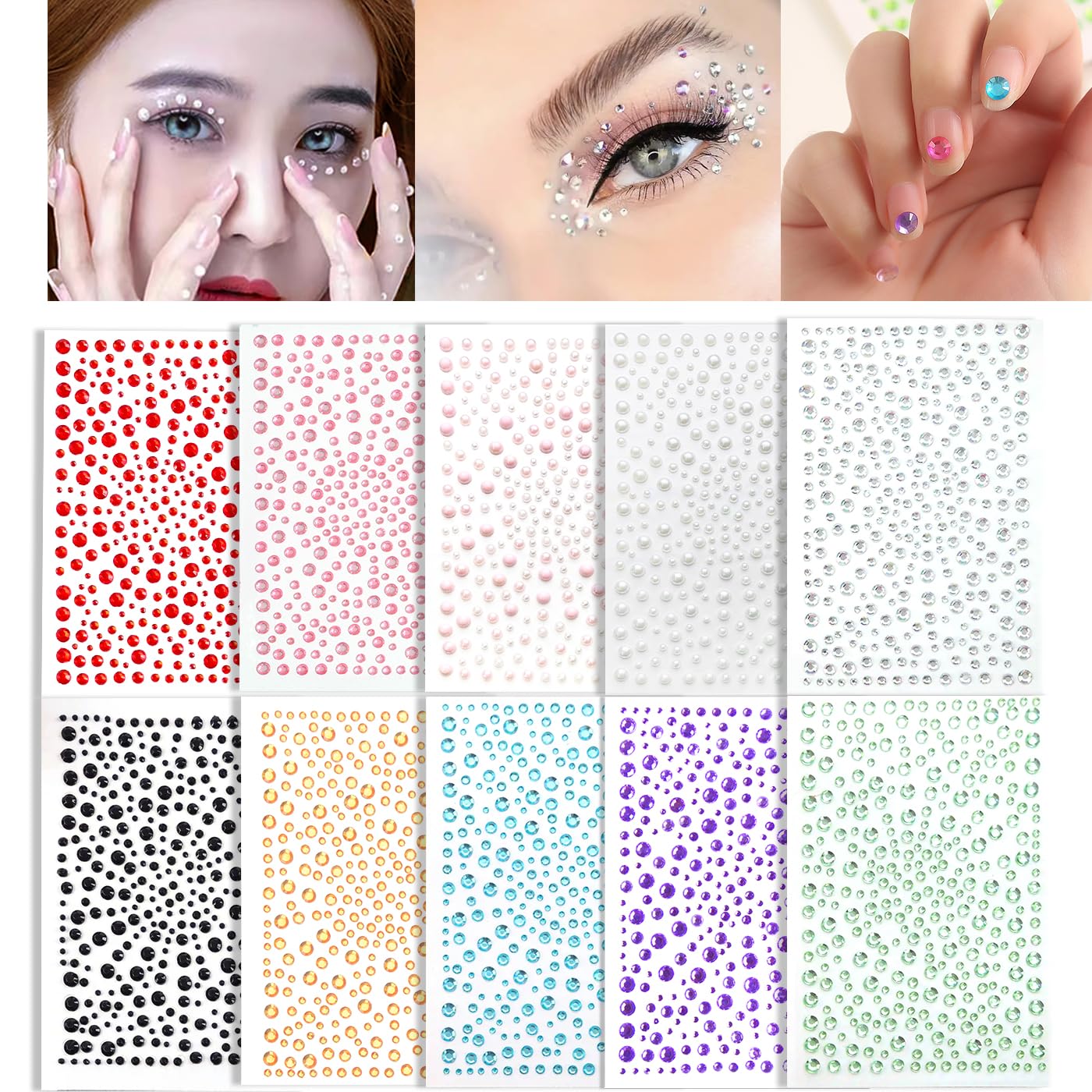 3250 Pcs Self Adhesive Face Gems Rhinestone Stickers for Make-Up DIY