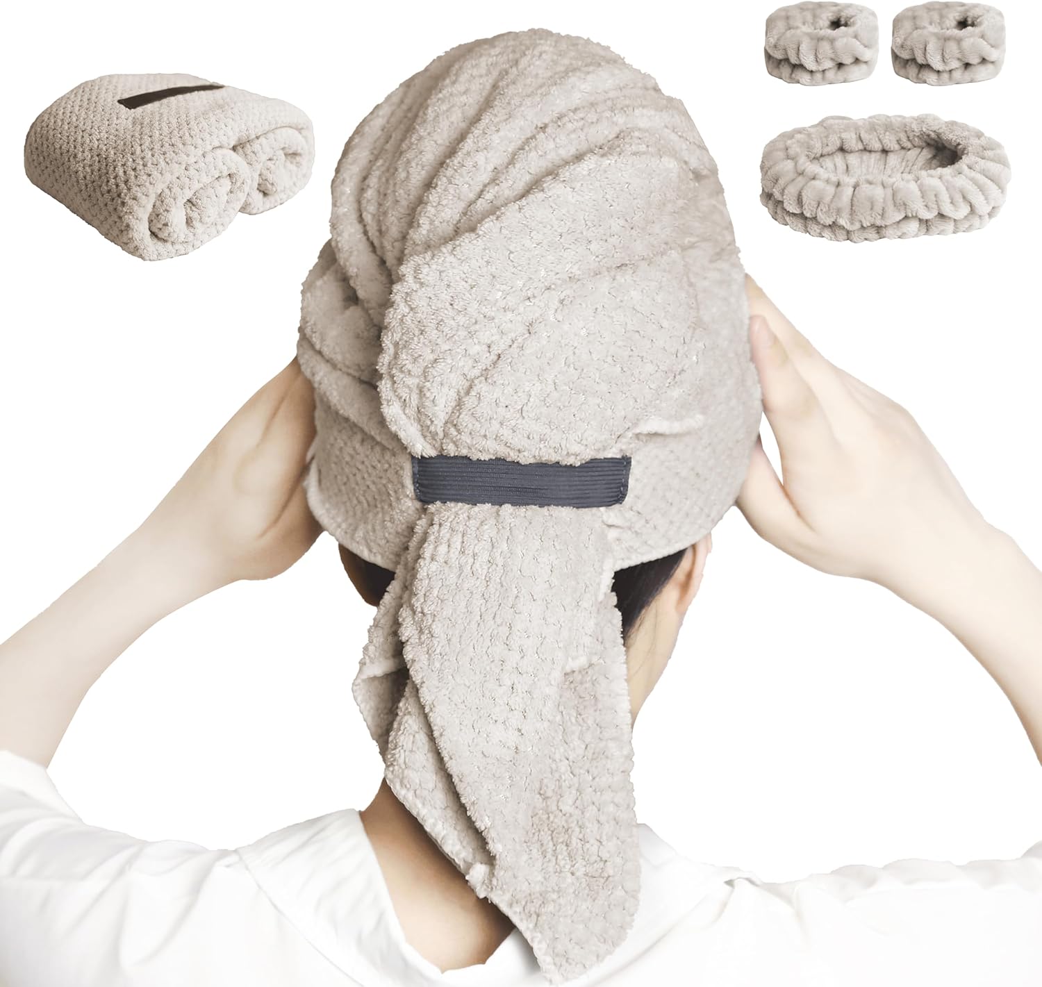Large Microfiber Hair Towel with Spa Headband and Wristbands Set