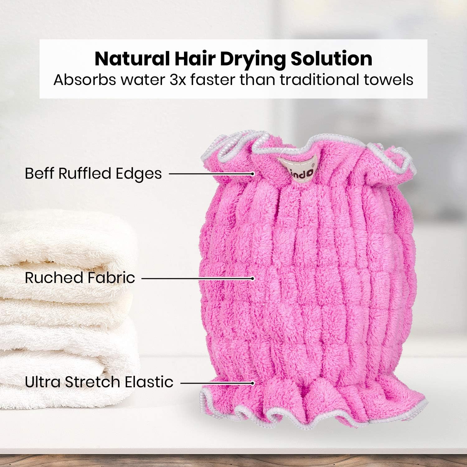 Lindo Hair Crown - Fast Drying Ultra Soft Microfiber Towel Pink