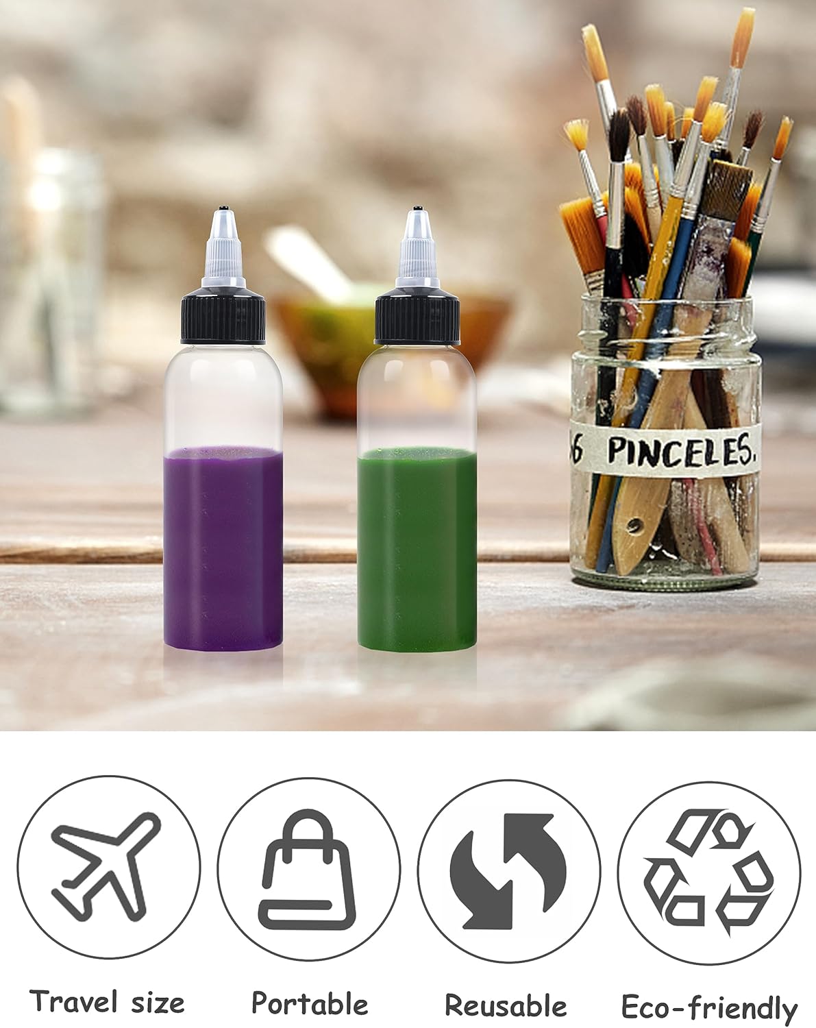 20 Pcs 2oz Clear Squeeze Bottles with Twist Top Cap