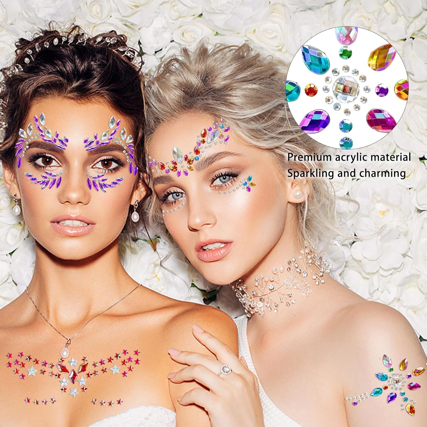 Allruyee 12 Sets Waterproof Face Jewels Sticker