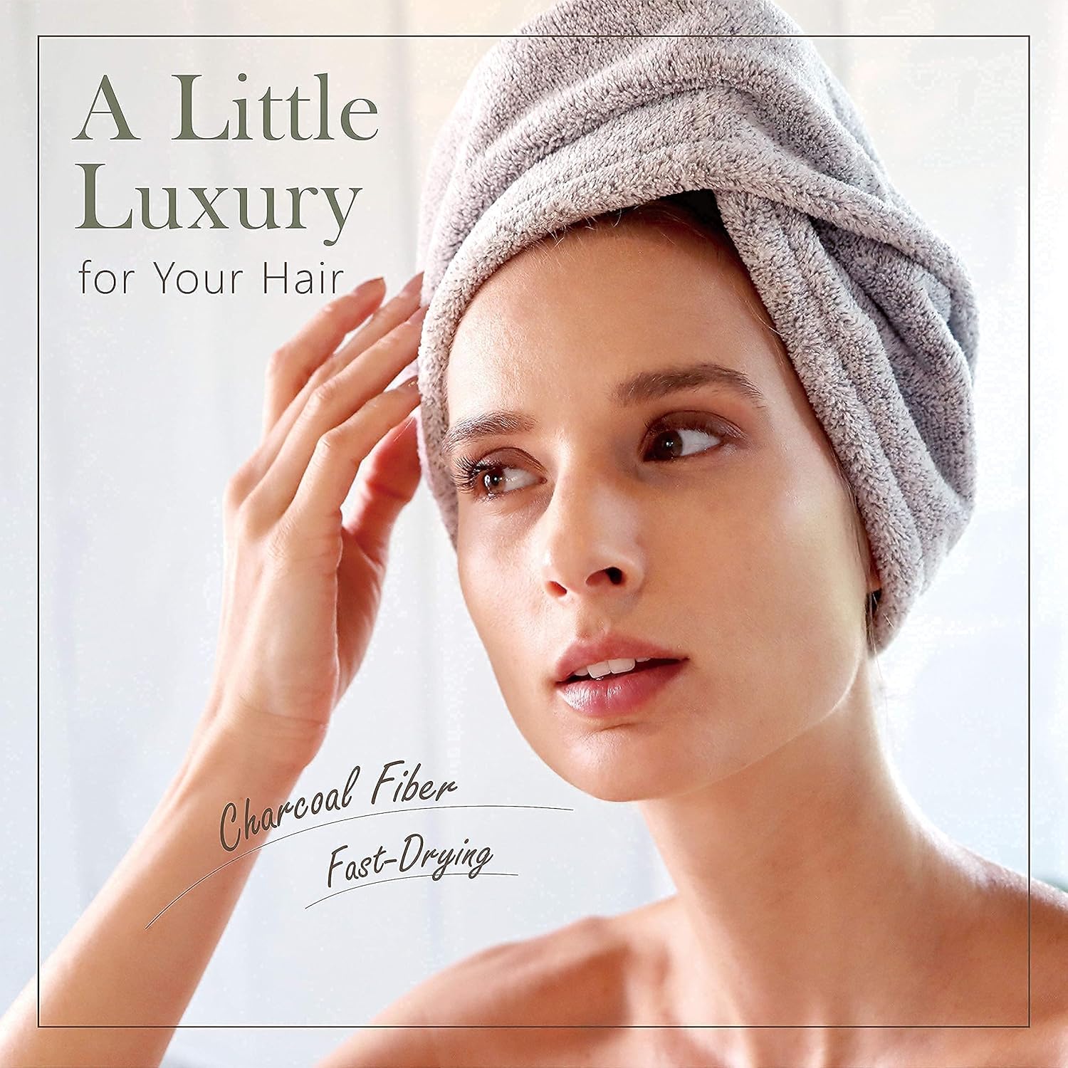 myHomeBody Hair Drying Turban - Ultra Soft Charcoal Fiber Wrap with Coconut Shell Button