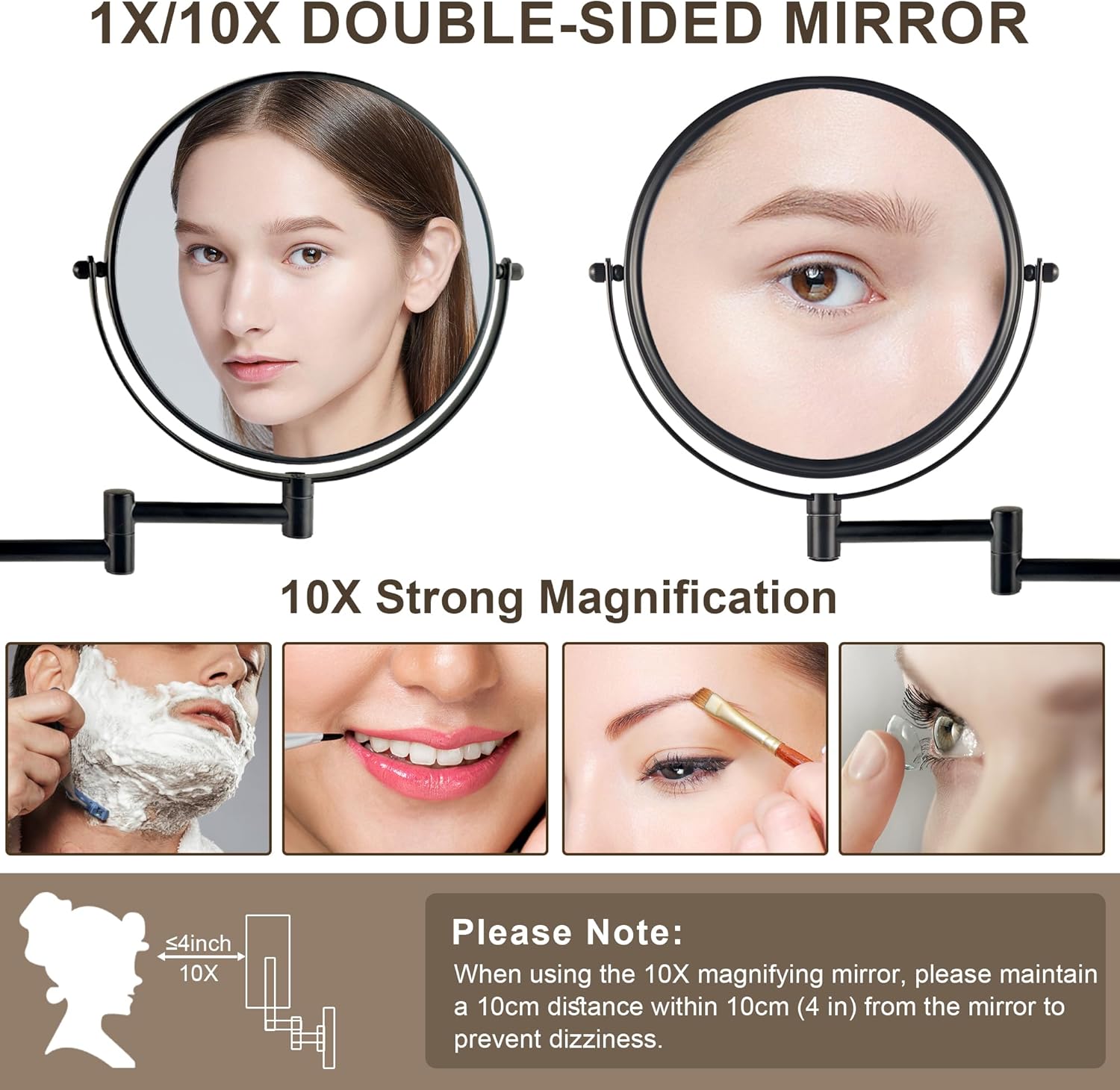 JANEEVA 8 Inch Wall Mounted Makeup Mirror with 360 Extendable Arm