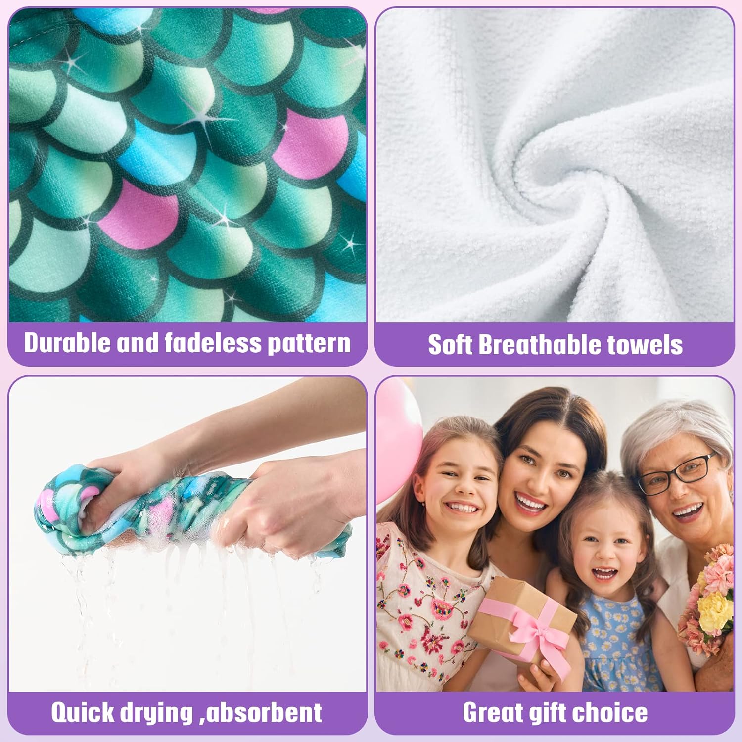 WAWSAM 2 Pack Unicorn Hair Drying Towels for Kids