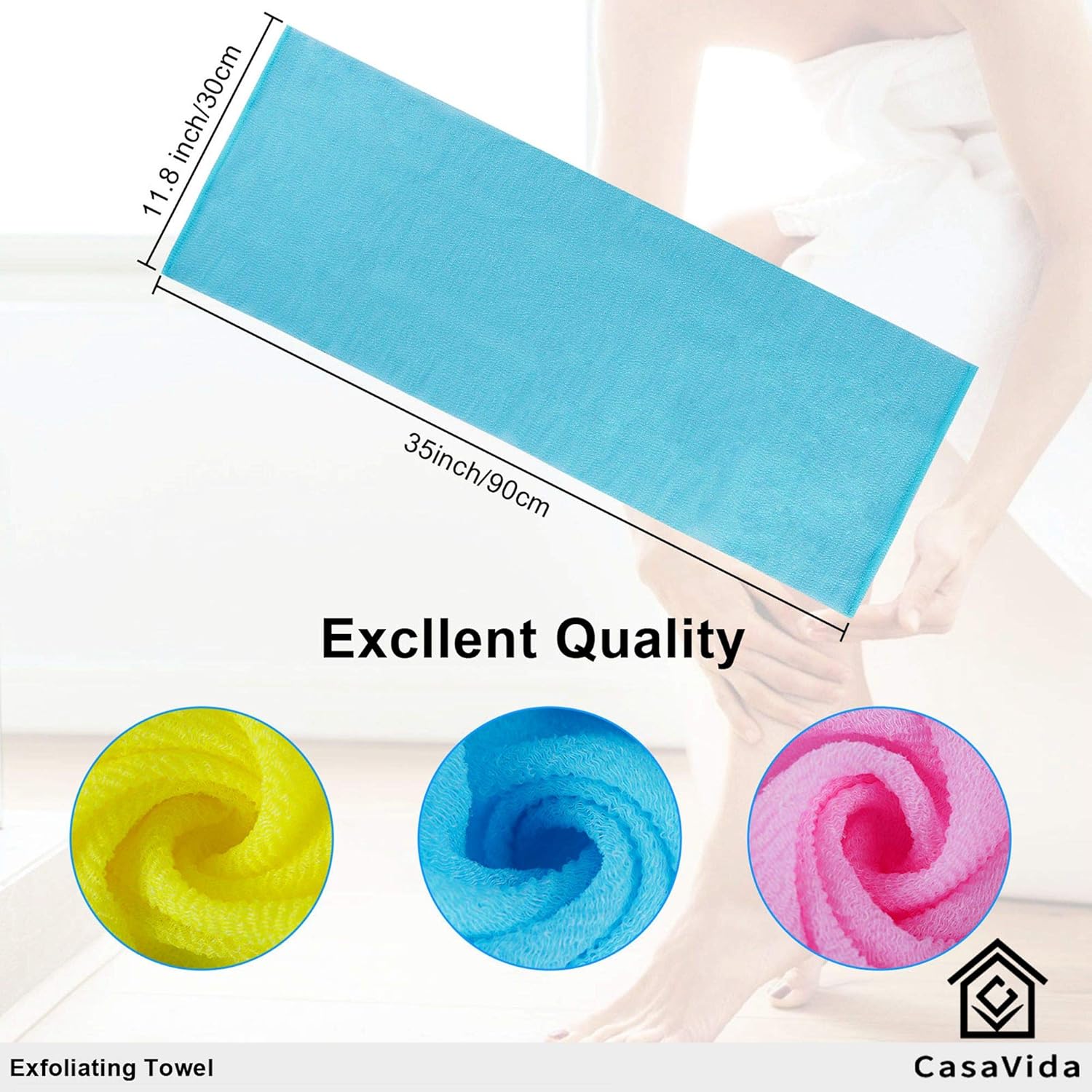 CASAVIDA Exfoliating Washcloth 3 Pack for Shower and Back Massage