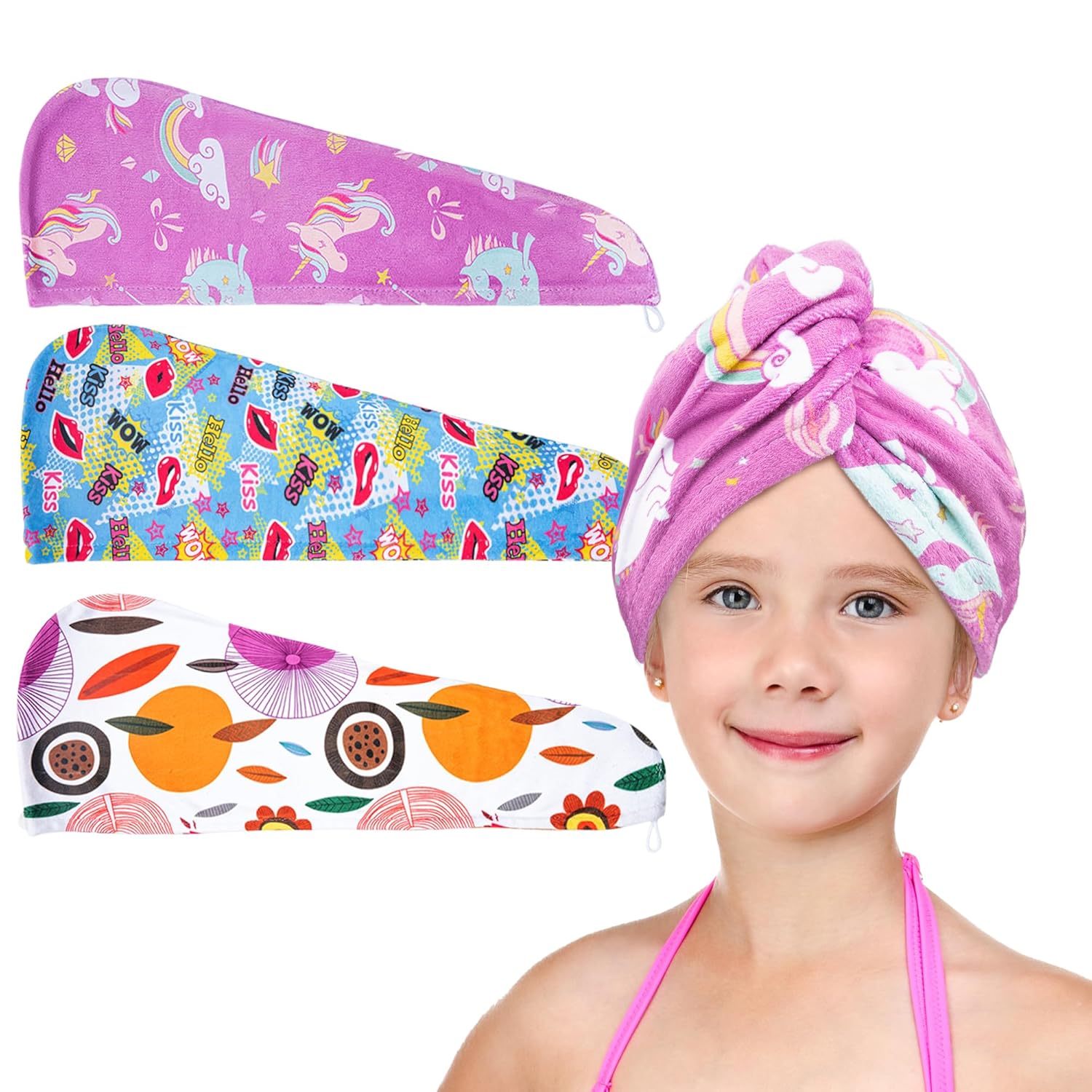 ELLEWIN Microfiber Hair Drying Towel 3 Pack for Kids Women
