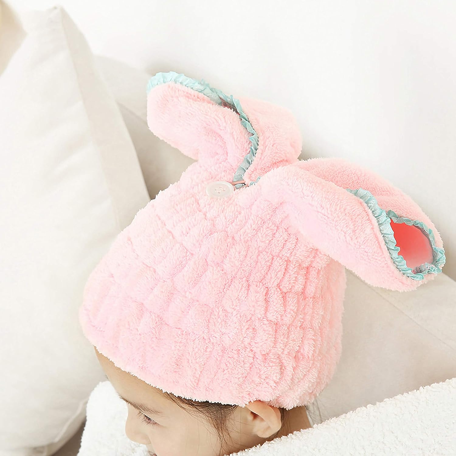 Kids Hair Towel Wrap Cartoon Rabbit Design Faster Drying